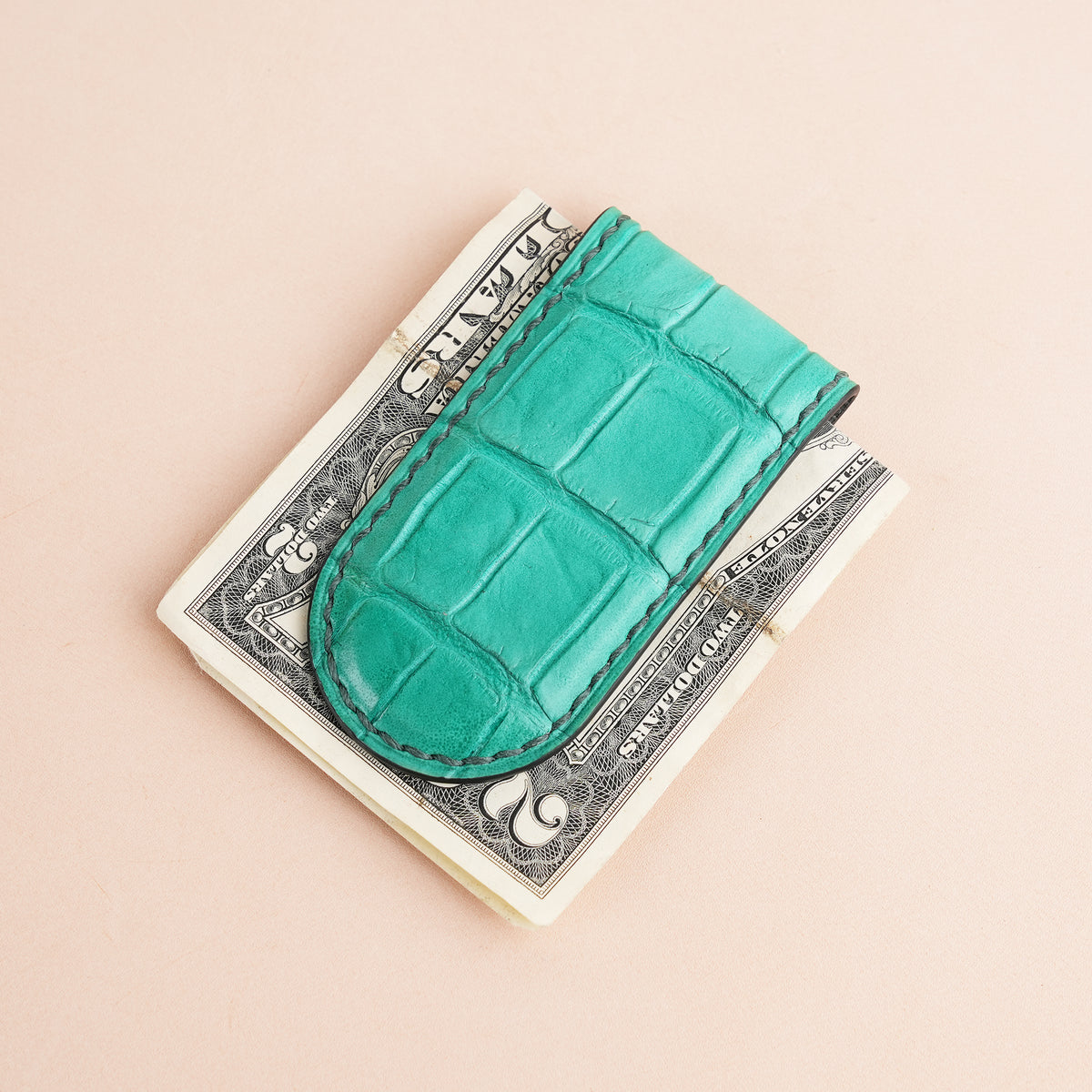 Turquoise Alligator Leather Money Clip - Rounded Shape | Wild & King