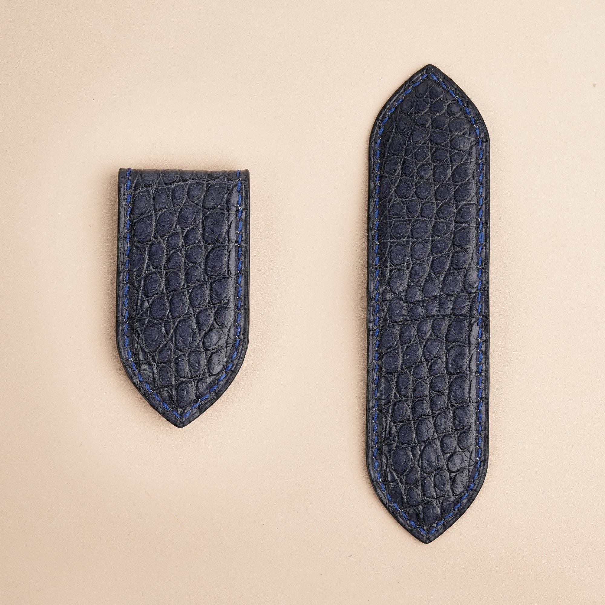 Gray Alligator Leather Money Clip - Pointed Shape