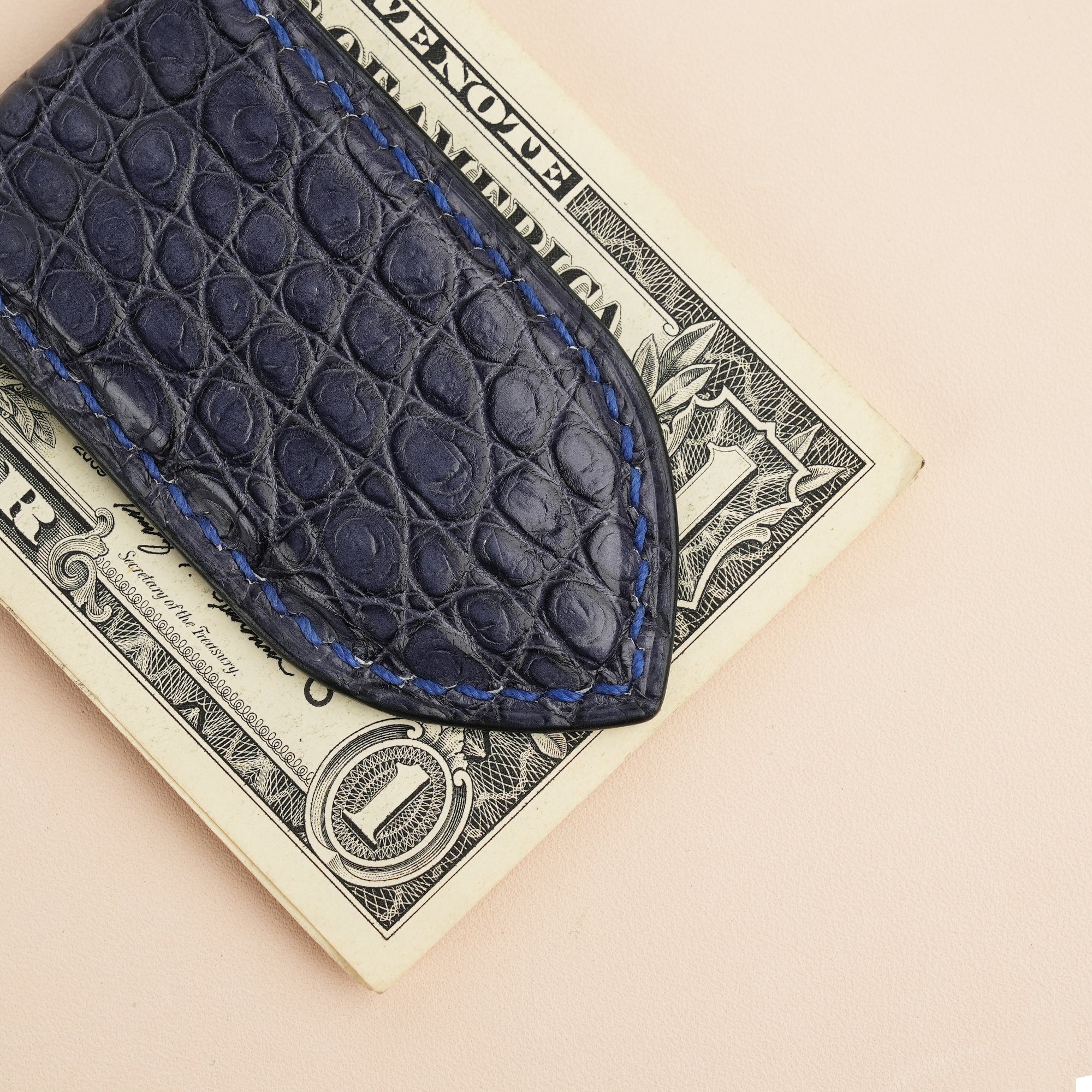 Gray Alligator Leather Money Clip - Pointed Shape