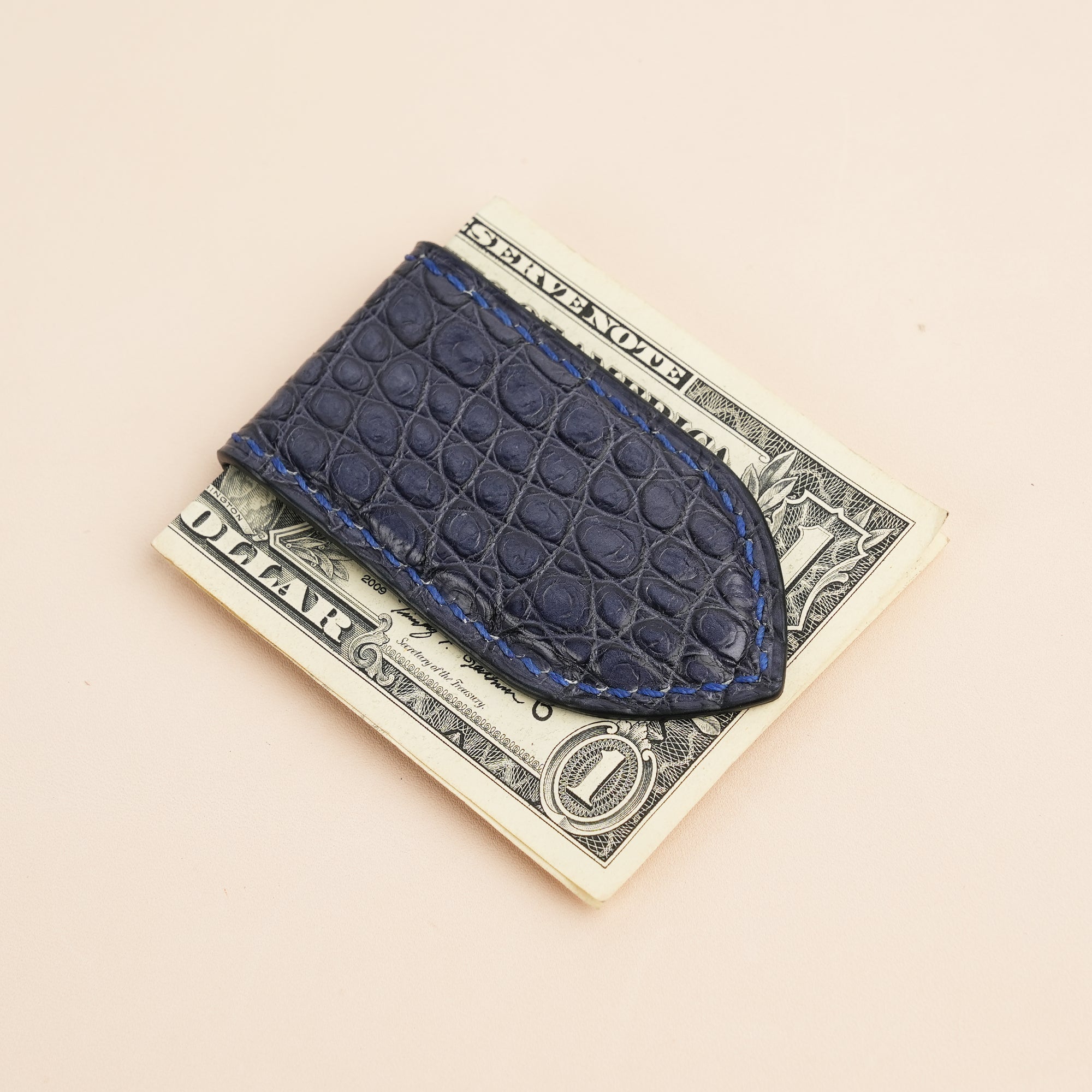 Gray Alligator Leather Money Clip - Pointed Shape