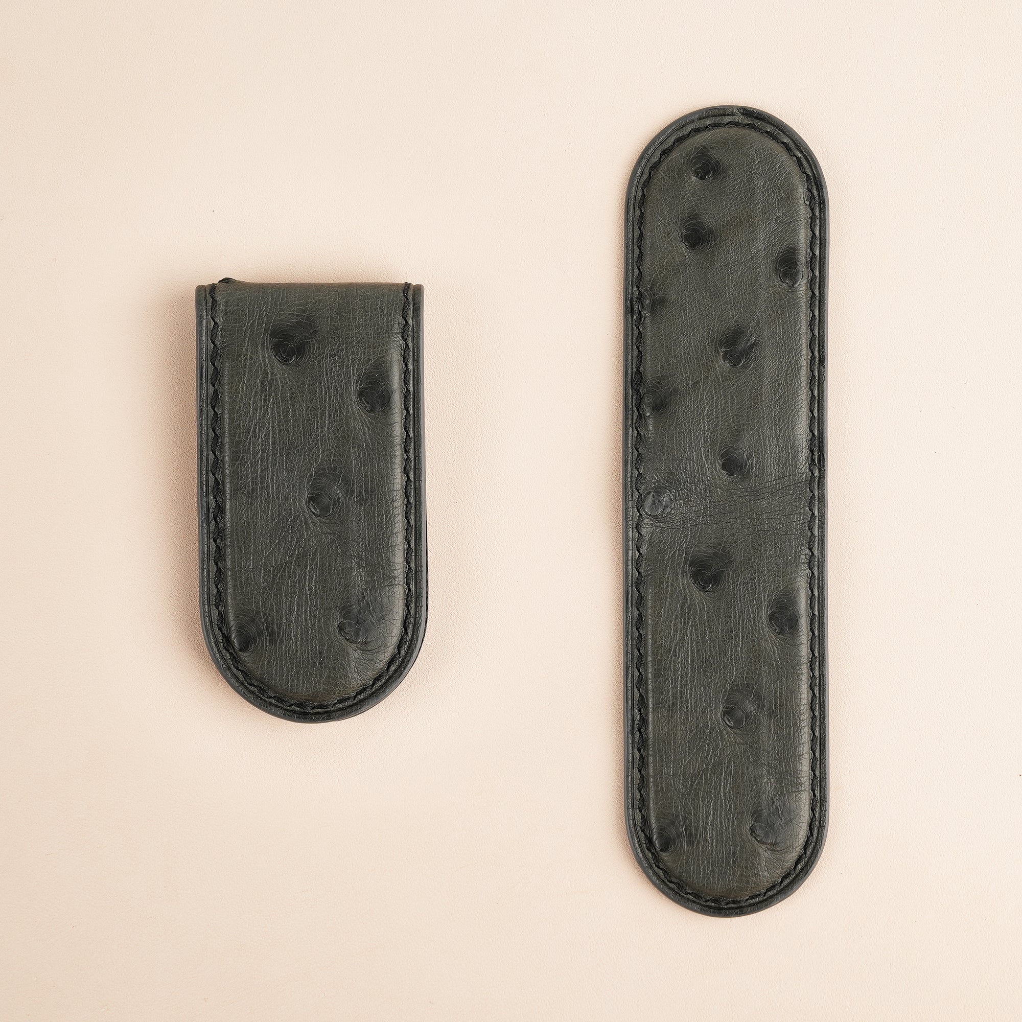 Dark Grey Ostrich Leather Money Clip - Rounded Shape