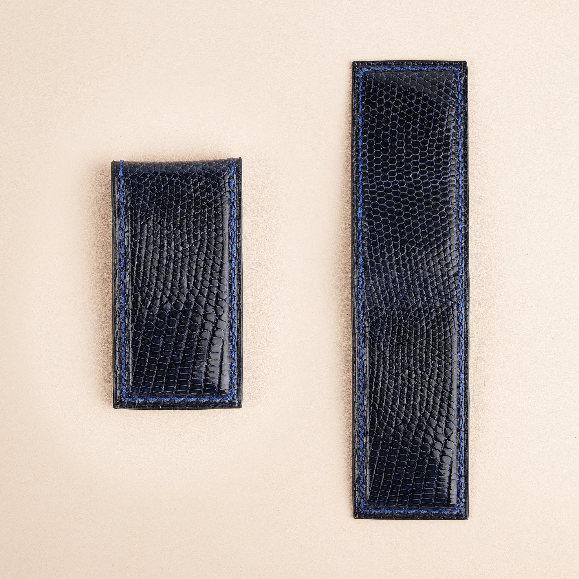 Navy Lizard Leather Money Clip - Square Shape