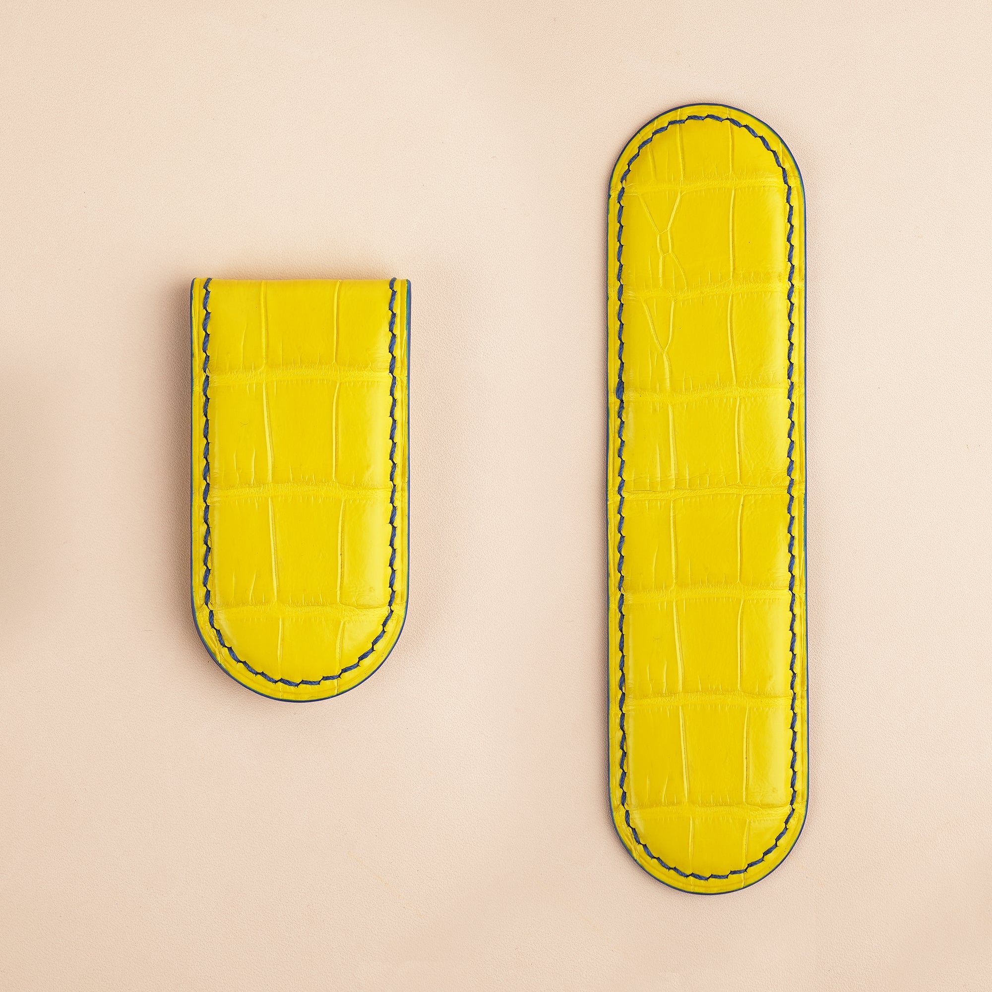 Yellow Alligator Leather Money Clip - Rounded Shape