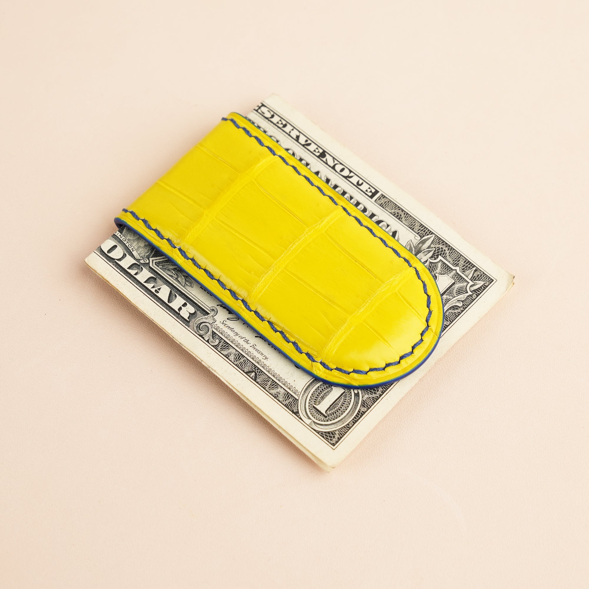 Yellow Alligator Leather Money Clip - Rounded Shape