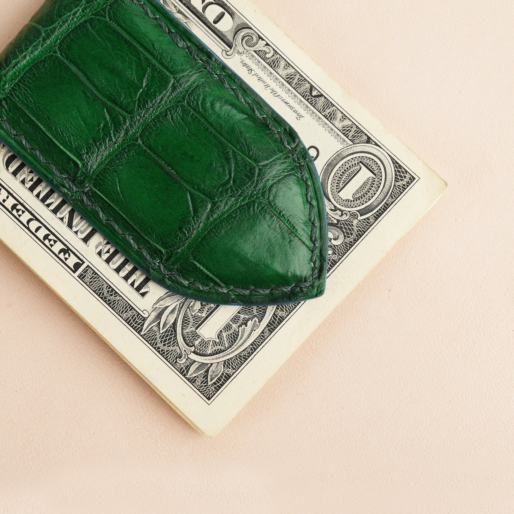 Green Alligator Leather Money Clip - Pointed Shape