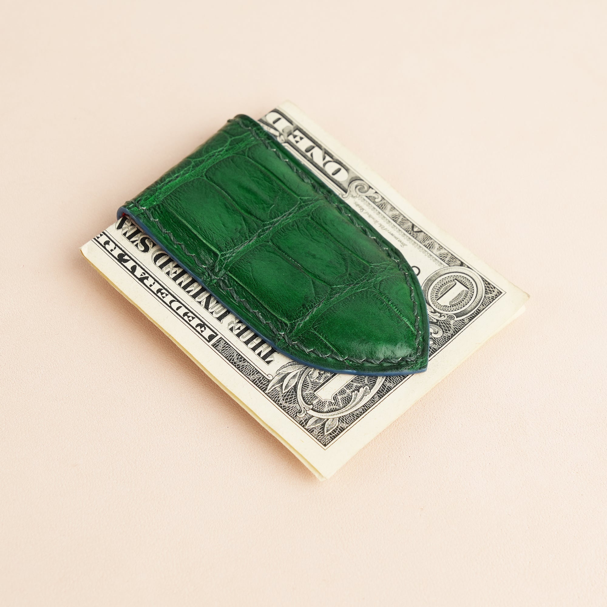 Green Alligator Leather Money Clip - Pointed Shape