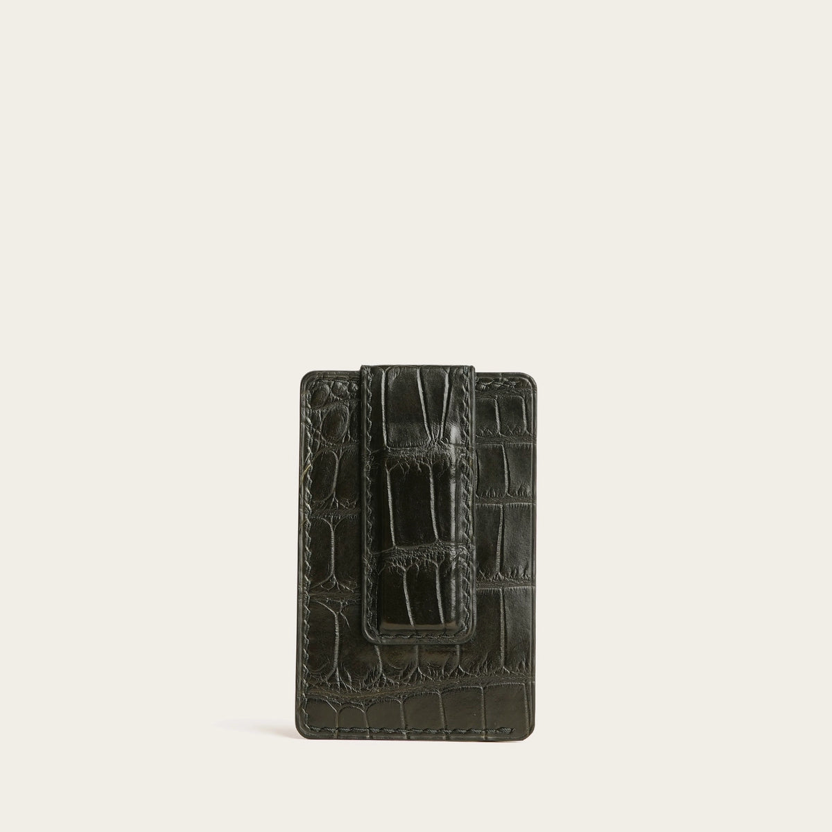 Moss Alligator Leather Magnetic Money Card Clip