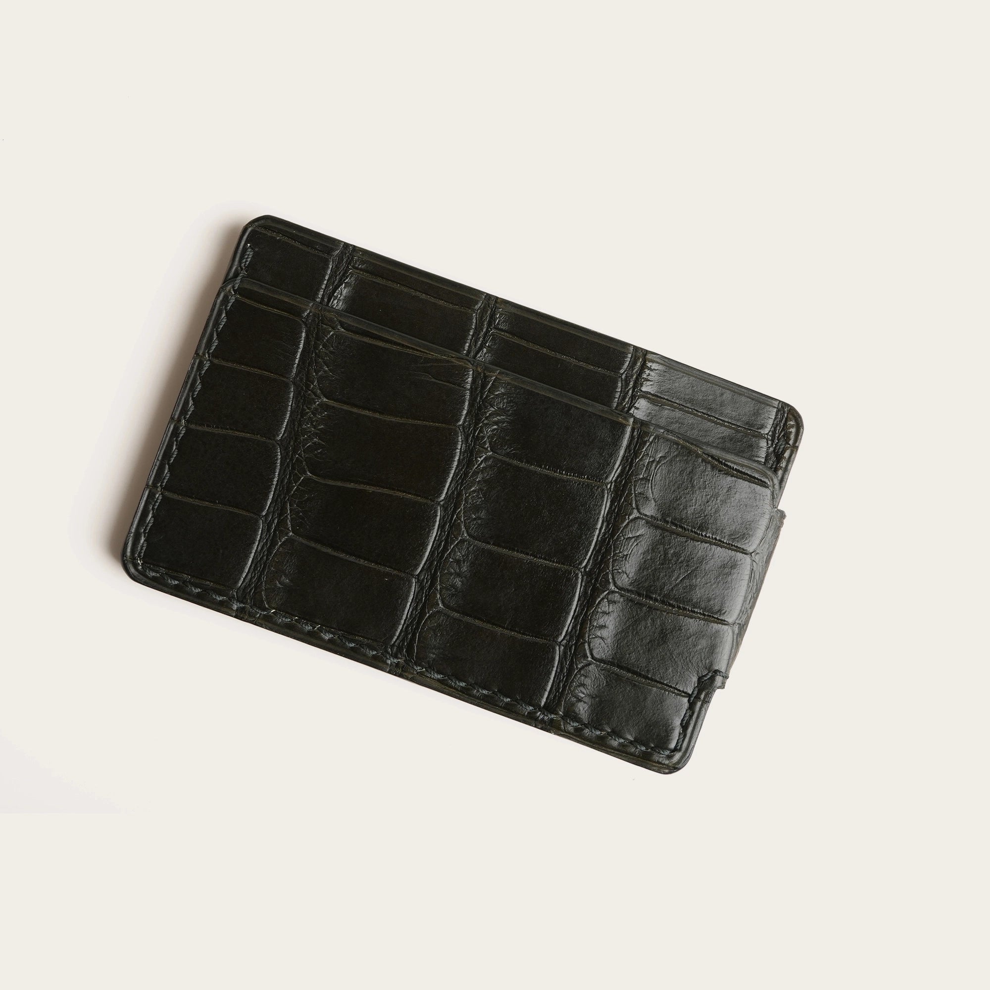 Moss Alligator Leather Magnetic Money Card Clip