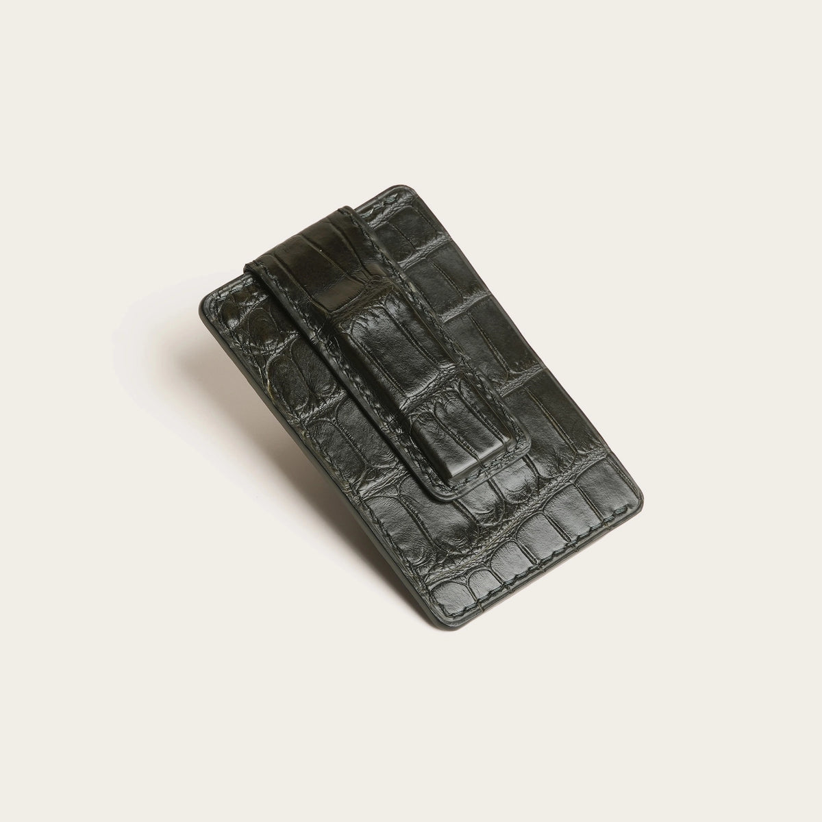 Moss Alligator Leather Magnetic Money Card Clip