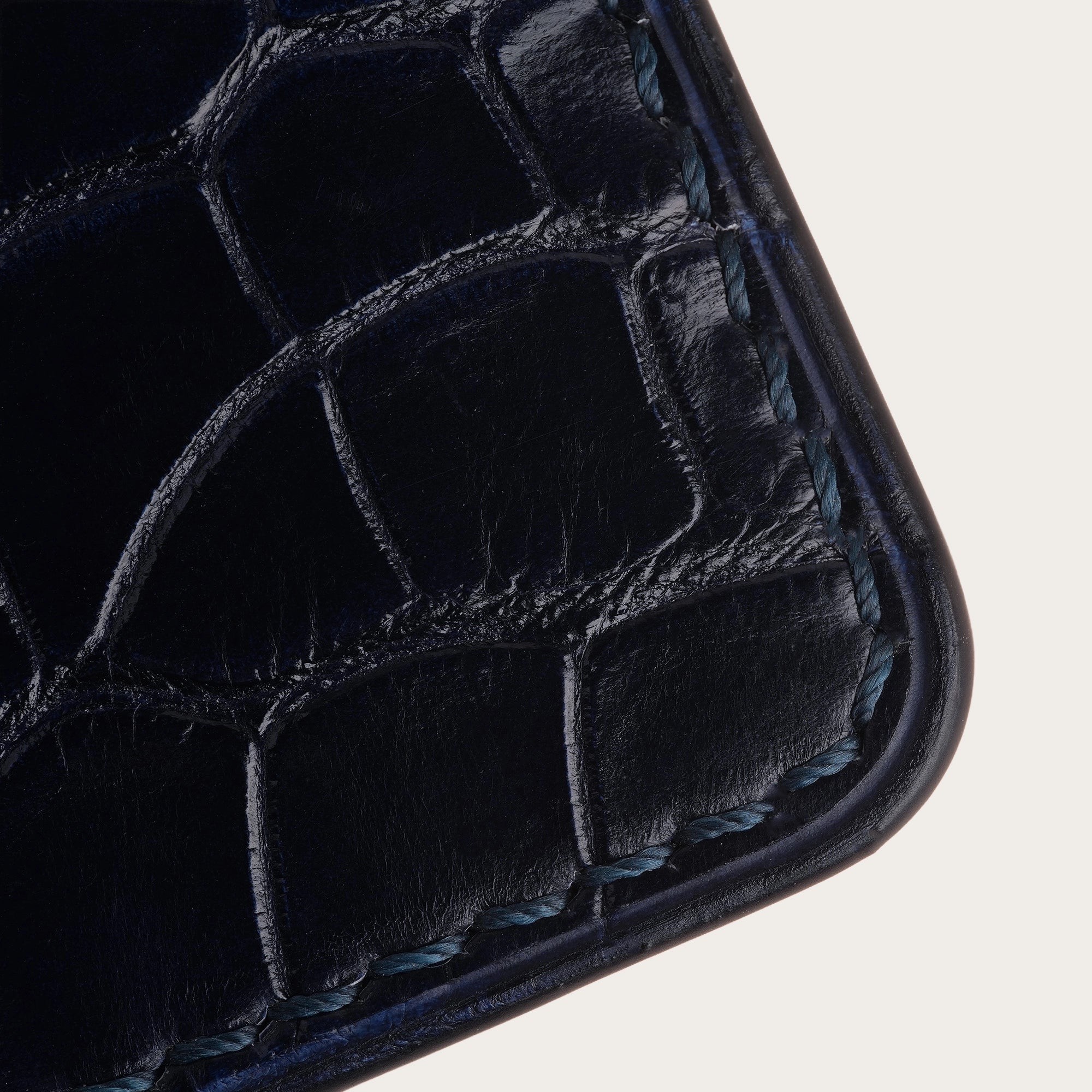 Navy Alligator Leather Money Card Clip