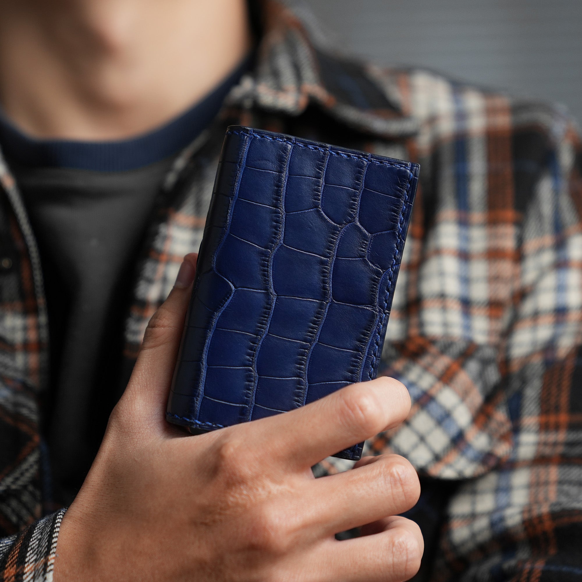 Navy Alligator Leather Snap Wallet