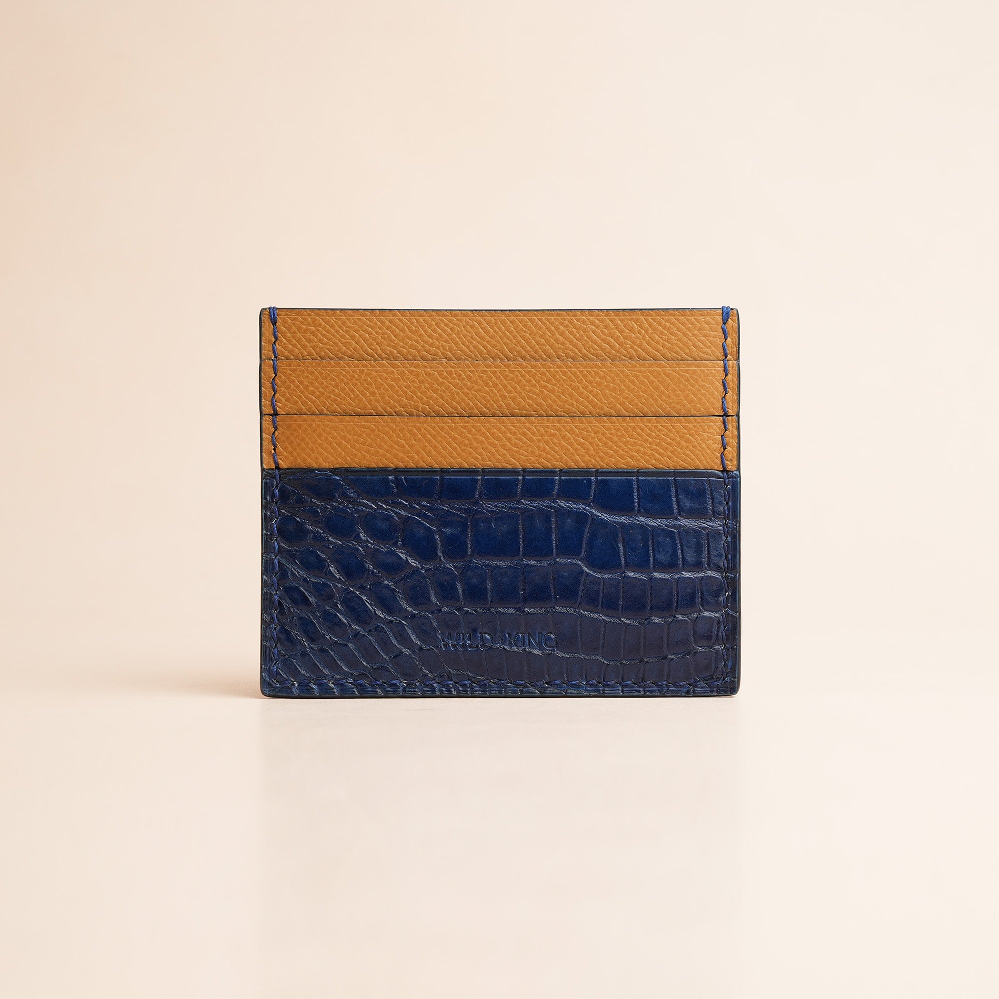 Navy Alligator mix Sesame Epsom Leather Card Holder