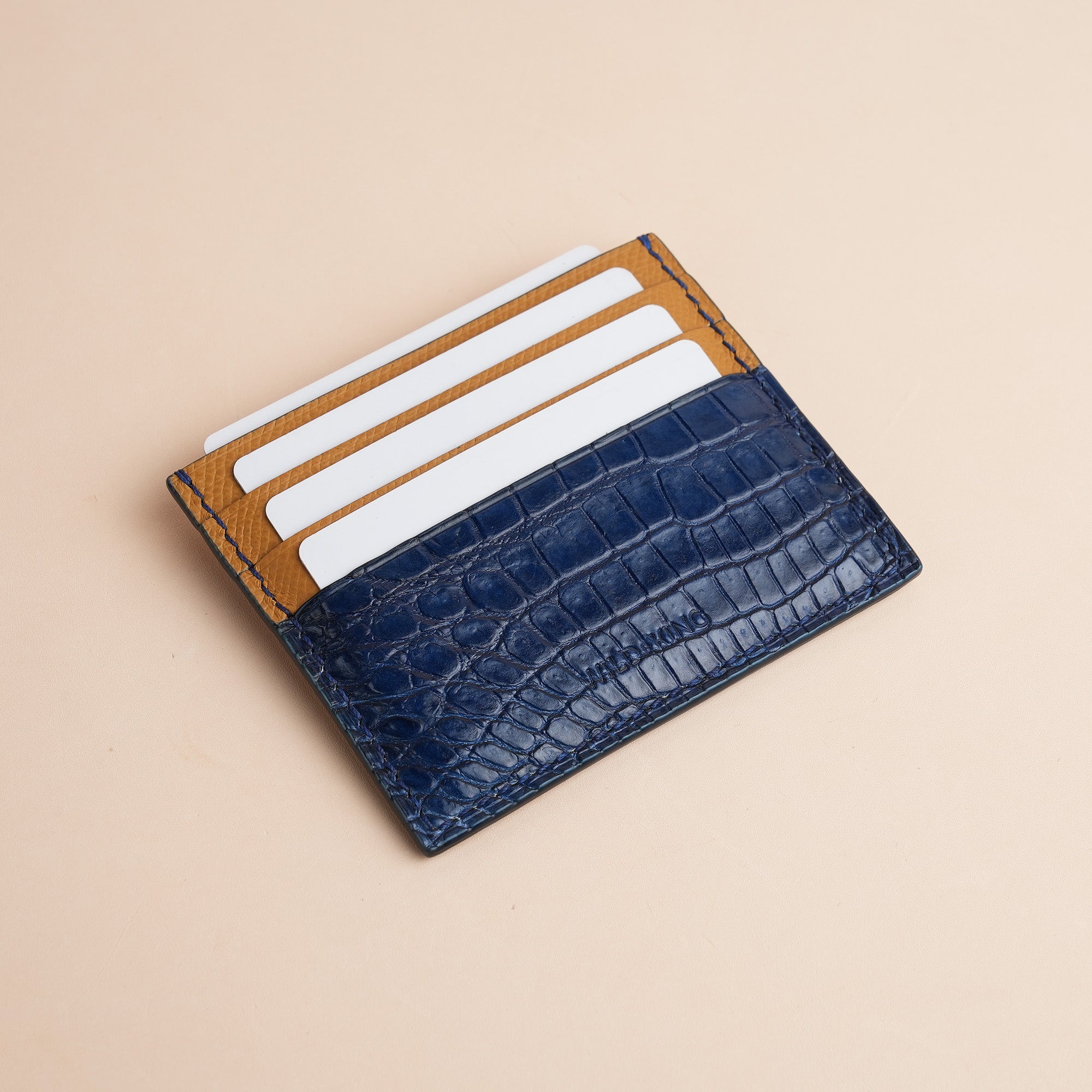 Navy Alligator mix Sesame Epsom Leather Card Holder