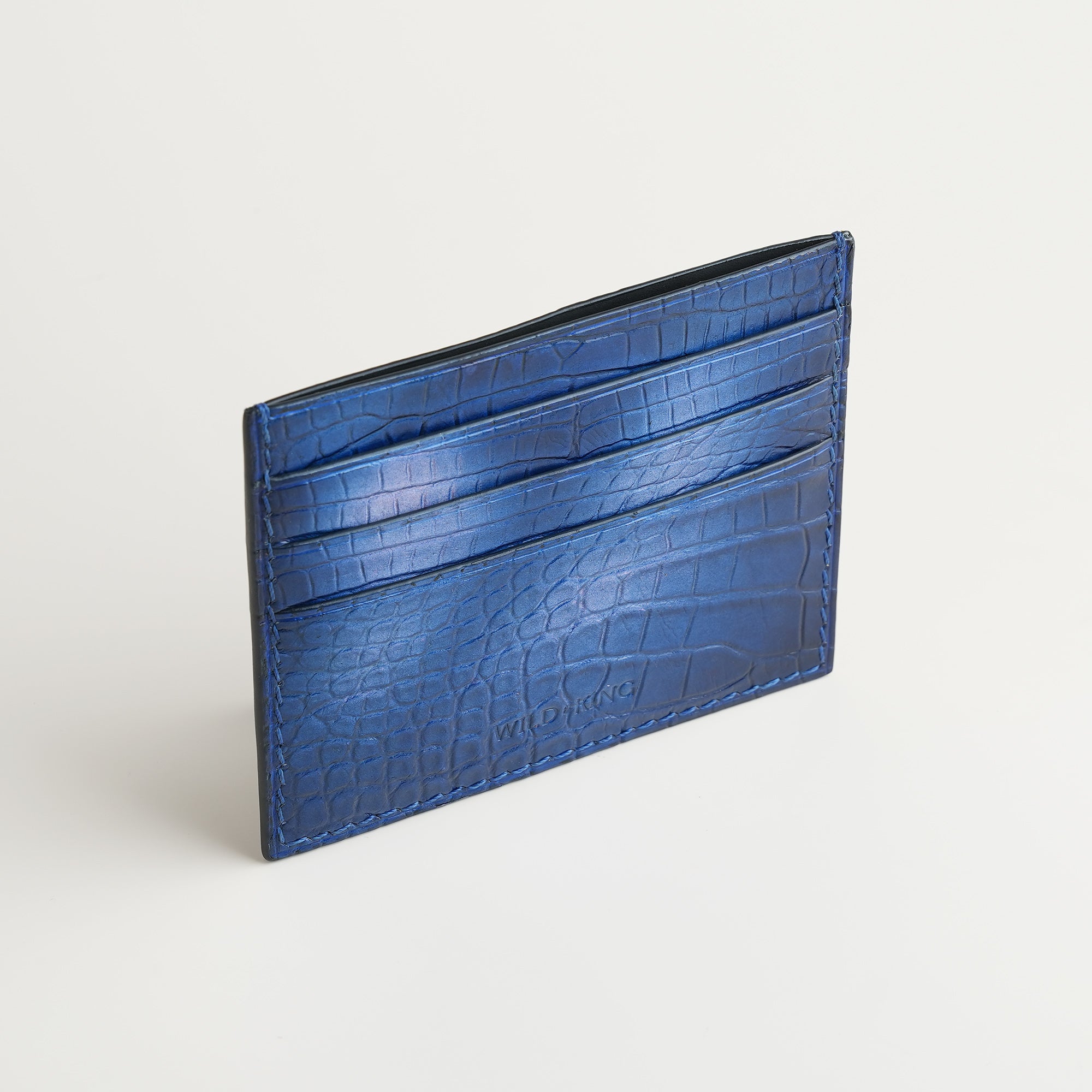 Navy Blue Alligator Leather Card Holder - Patina Finish