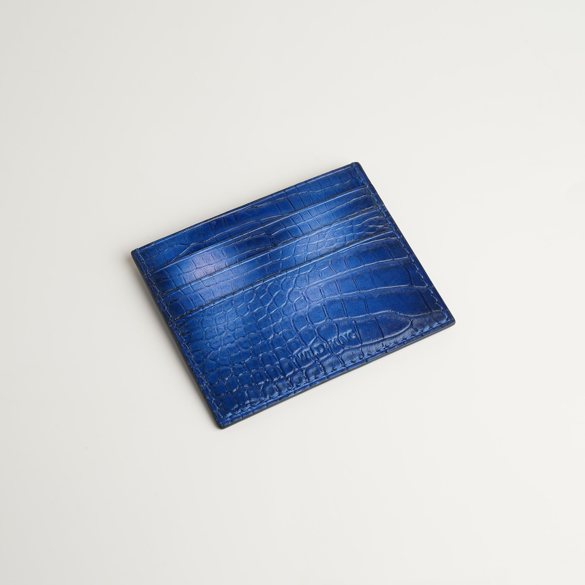 Navy Blue Alligator Leather Card Holder - Patina Finish