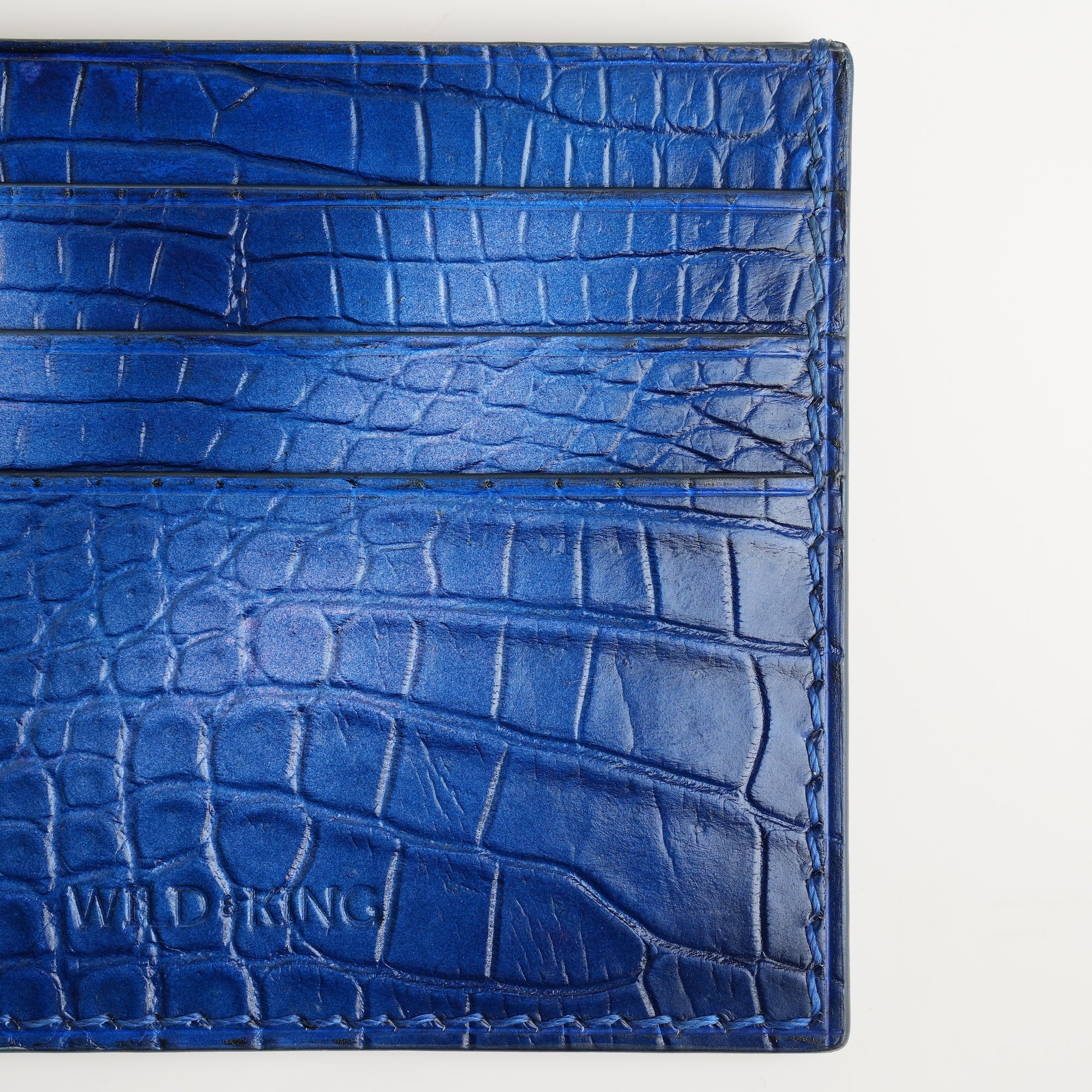 Navy Blue Alligator Leather Card Holder - Patina Finish
