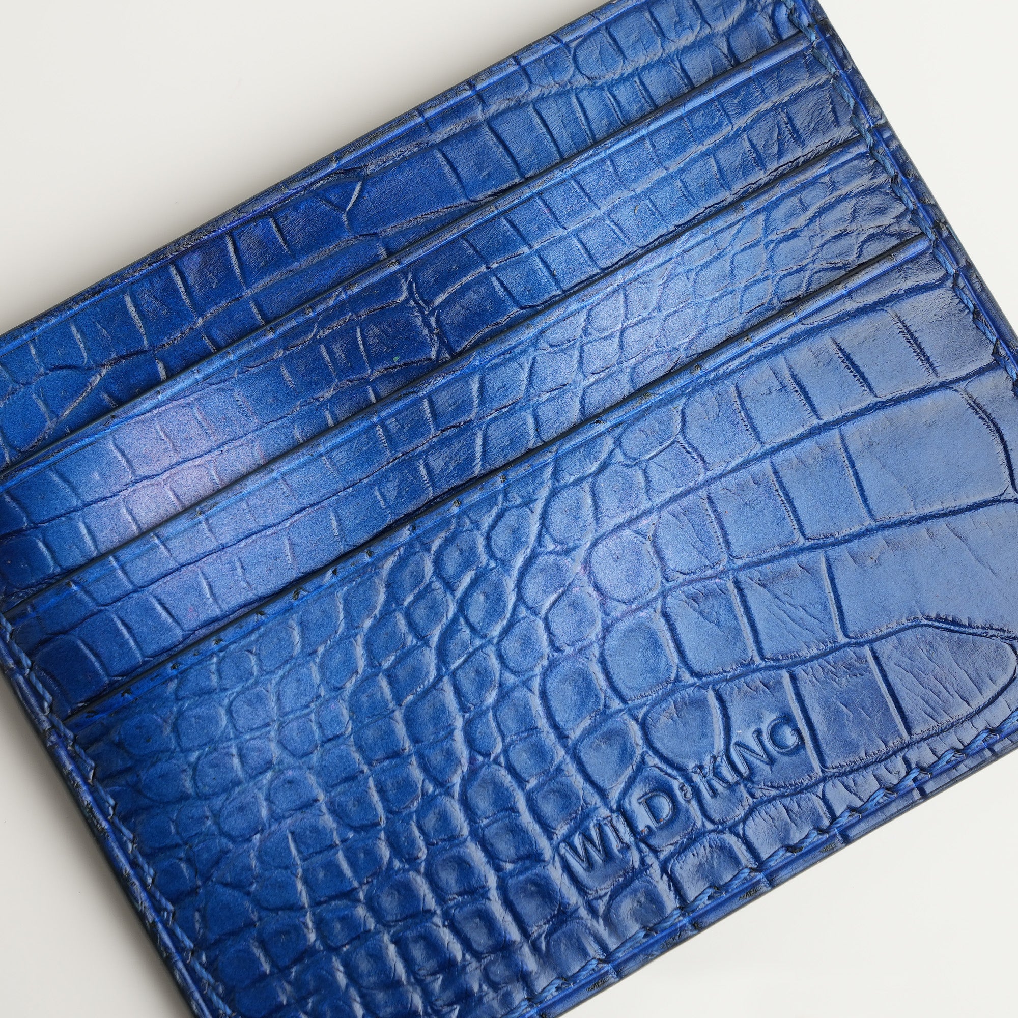 Navy Blue Alligator Leather Card Holder - Patina Finish