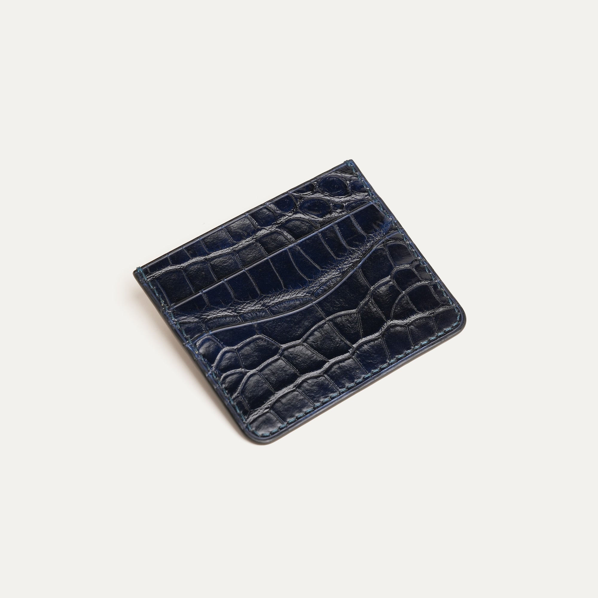 Navy Crocodile Leather Money Card Clip