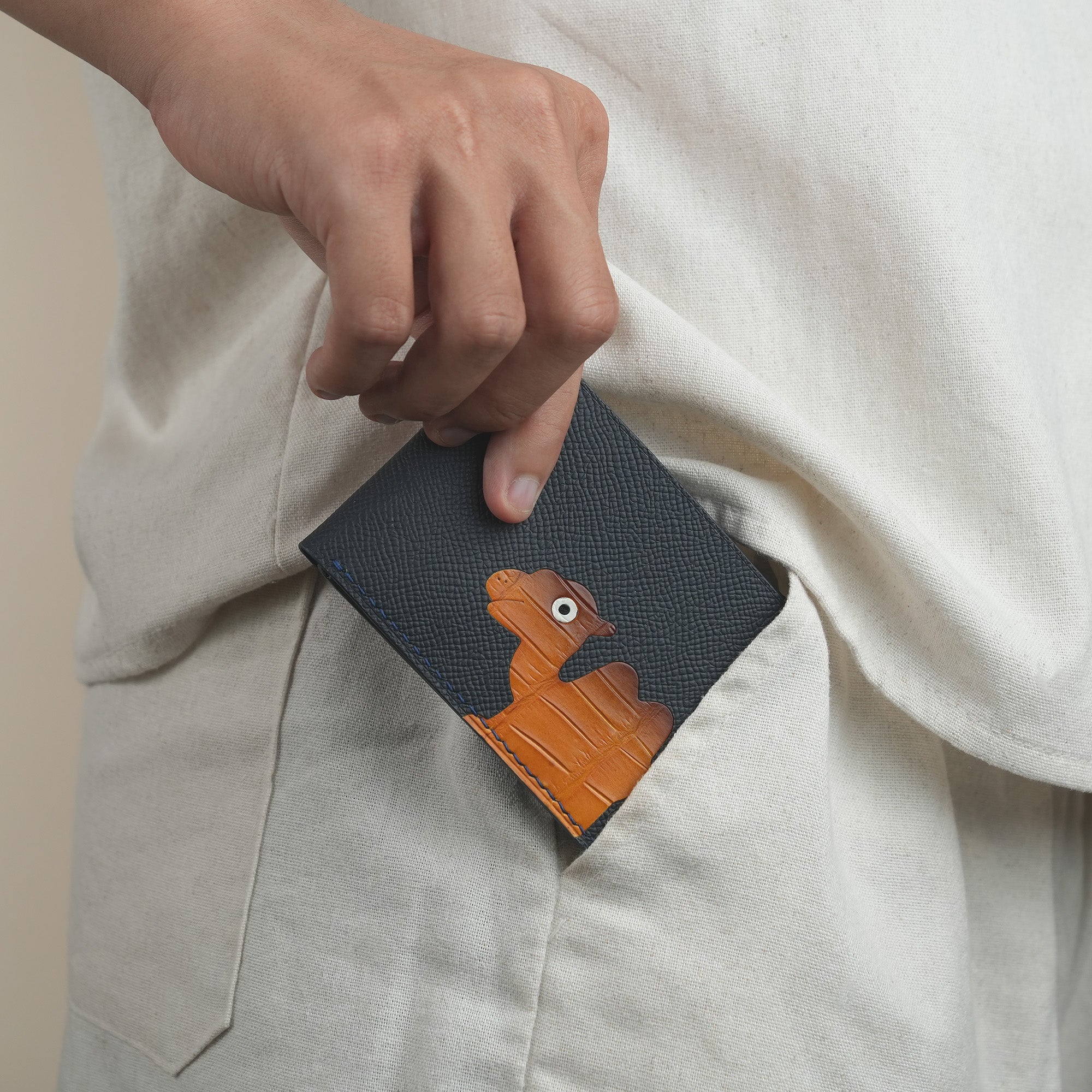 Navy Epsom Leather Wing Bifold Wallet - Stupid Camelo