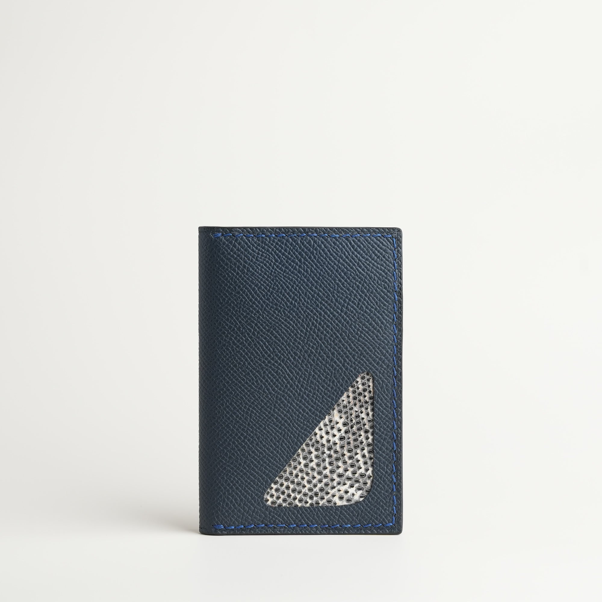 Navy Epsom mix Lizard Leather Bifold Wallet - Natural Pattern