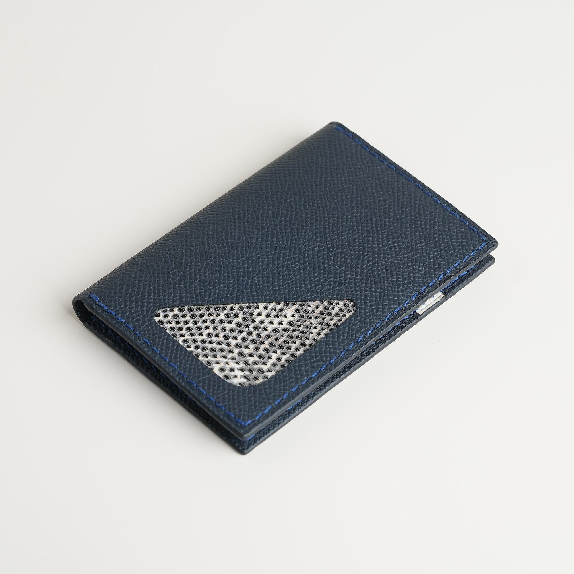 Navy Epsom mix Lizard Leather Bifold Wallet - Natural Pattern