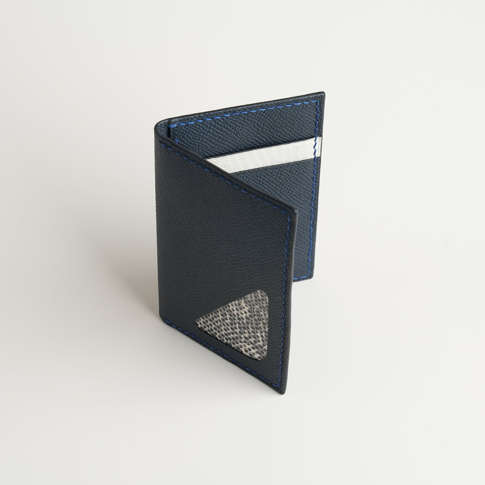 Navy Epsom mix Lizard Leather Bifold Wallet - Natural Pattern