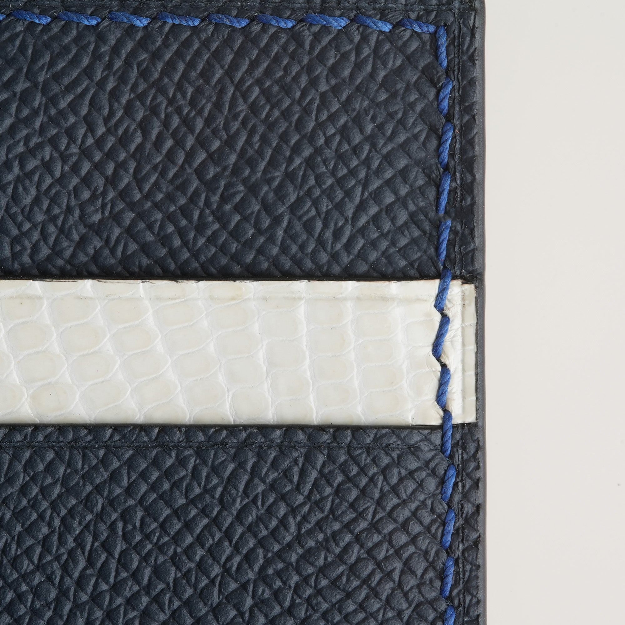 Navy Epsom mix Lizard Leather Bifold Wallet - Natural Pattern