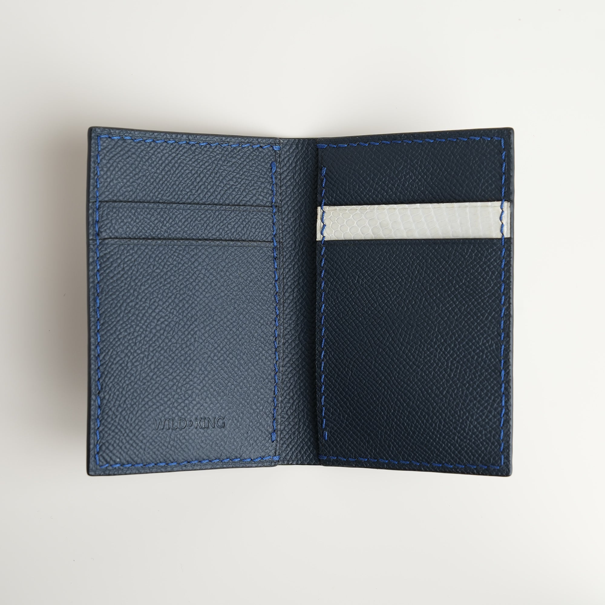Navy Epsom mix Lizard Leather Bifold Wallet - Natural Pattern