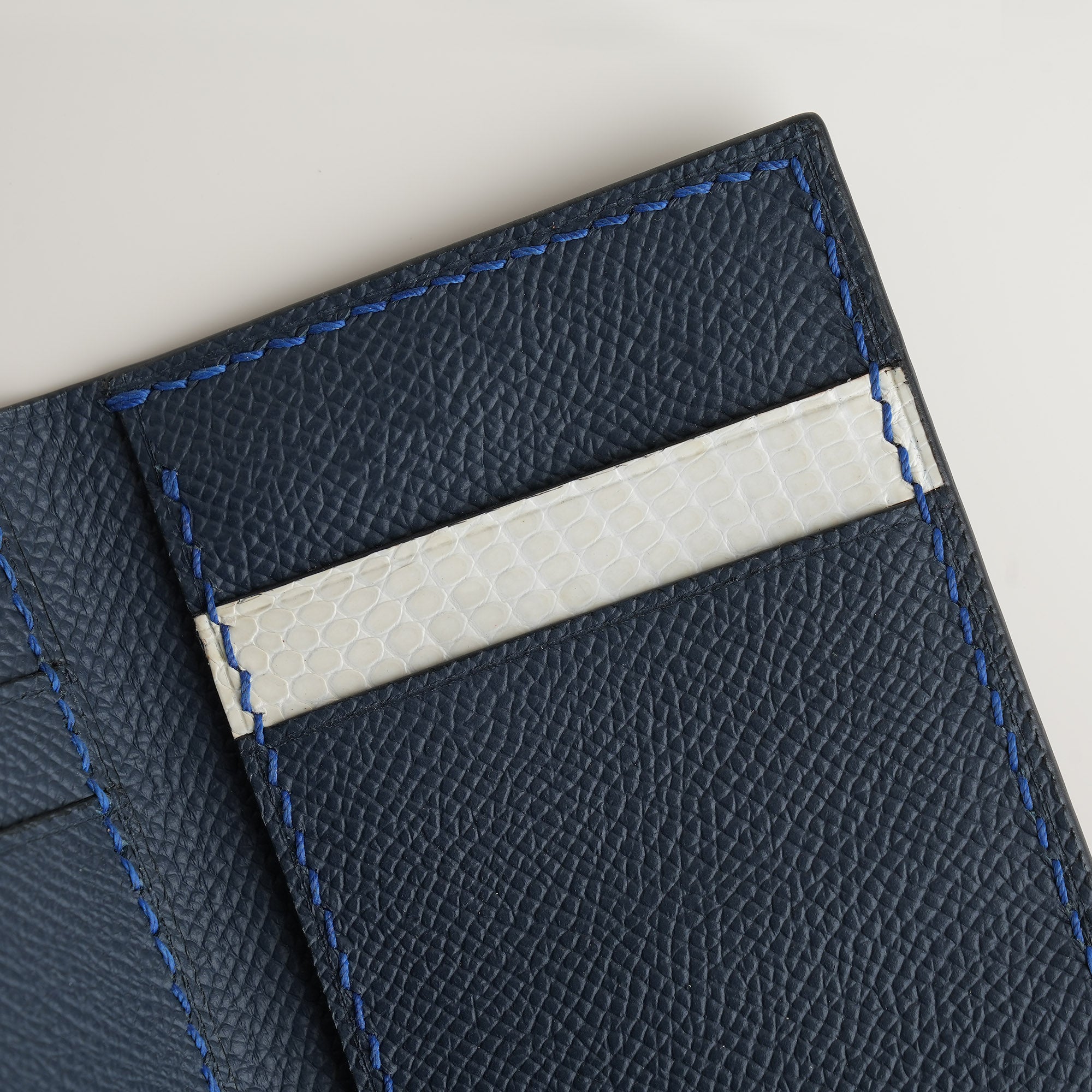 Navy Epsom mix Lizard Leather Bifold Wallet - Natural Pattern