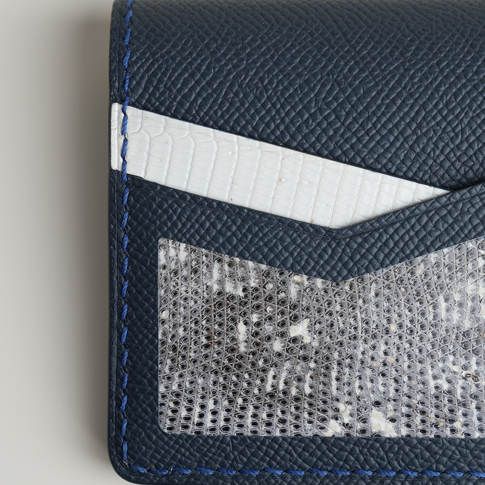 Navy Epsom mix Lizard Leather Dualfold Wallet - Natural Pattern