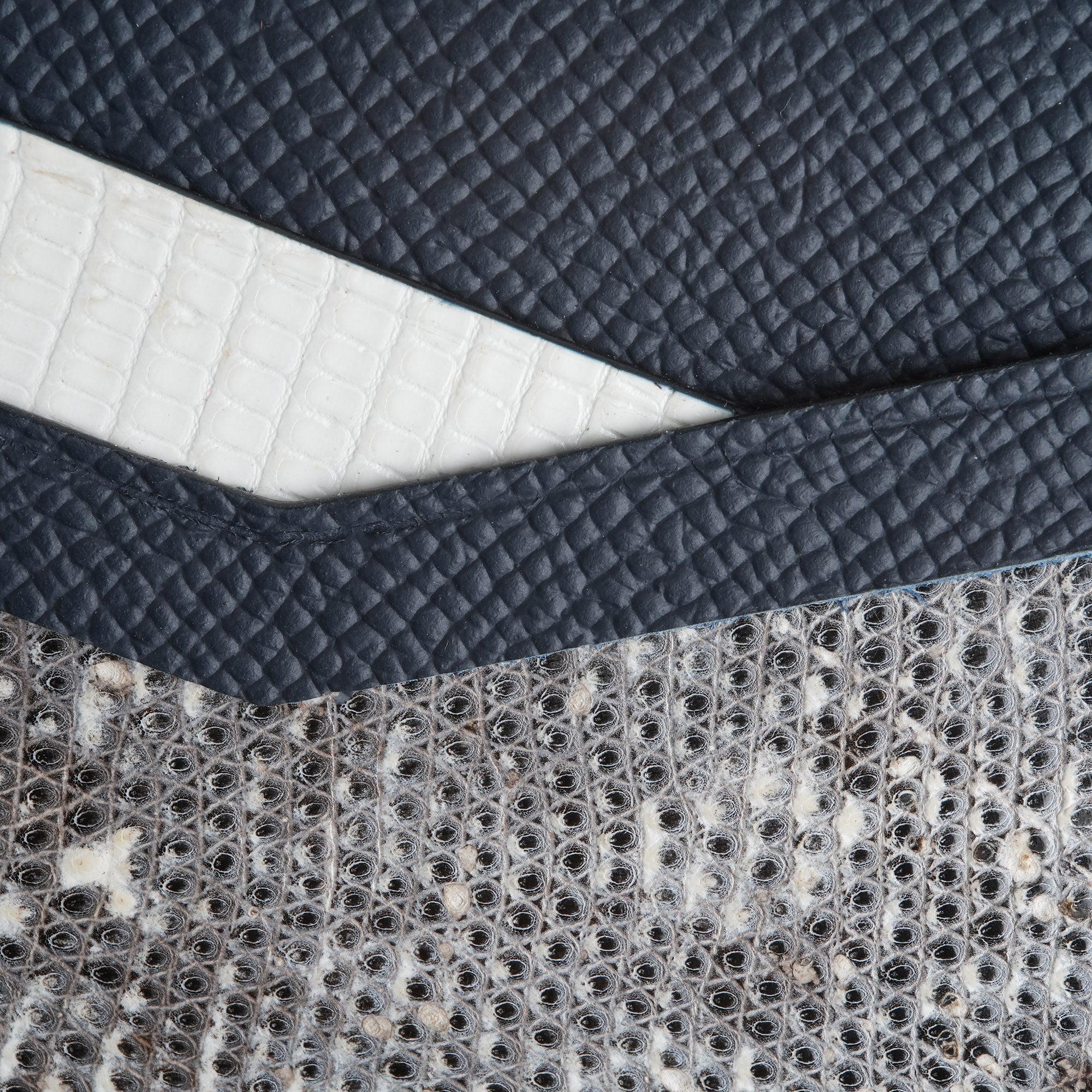 Navy Epsom mix Lizard Leather Dualfold Wallet - Natural Pattern