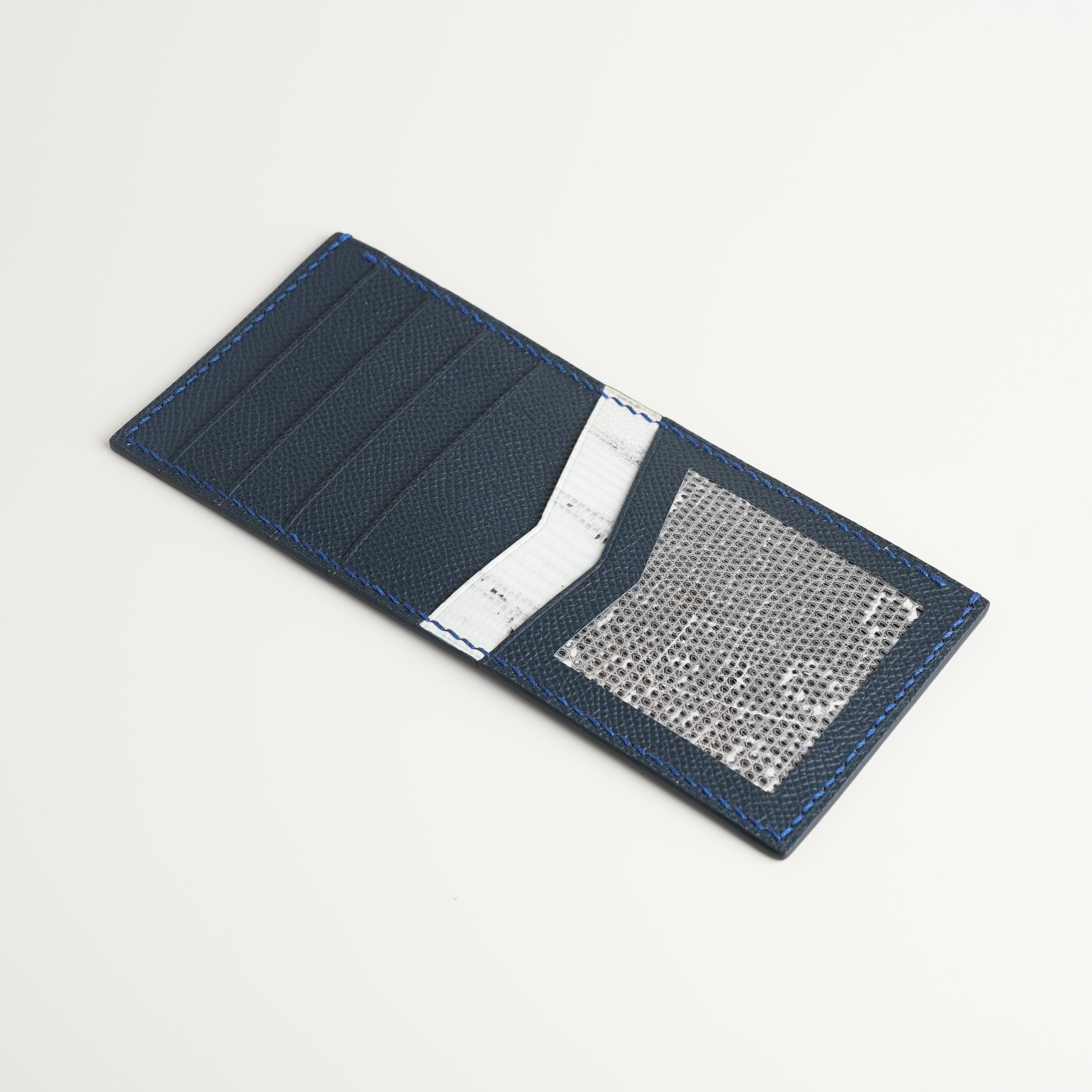 Navy Epsom mix Lizard Leather Vertical Card Holder - Natural Pattern