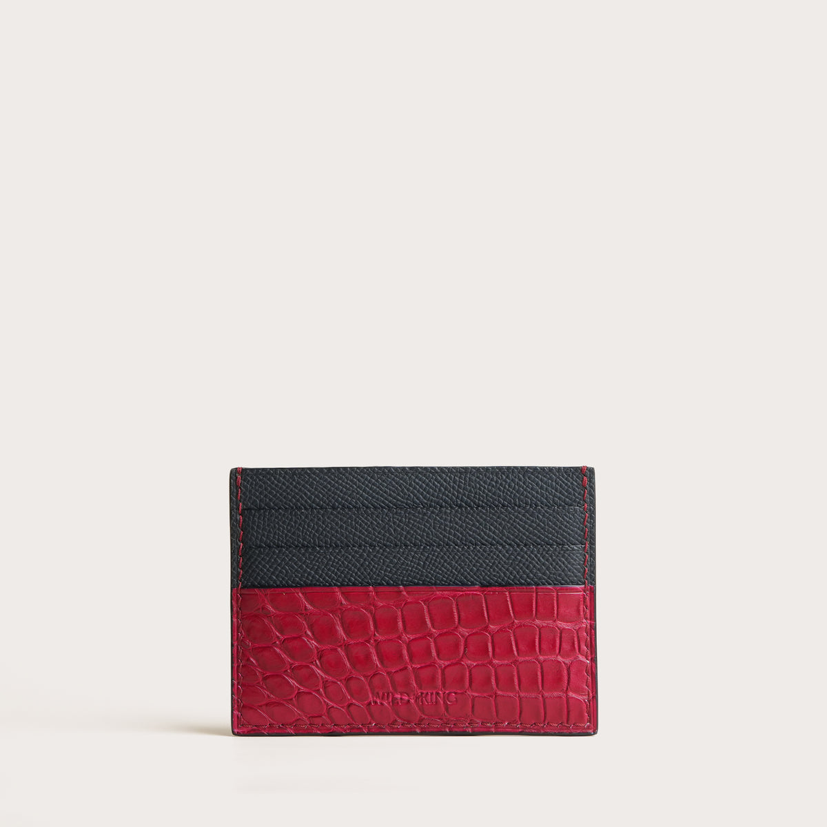 Navy Epsom mix Red Crocodile Leather Card Holder - Double Stupid Alligator