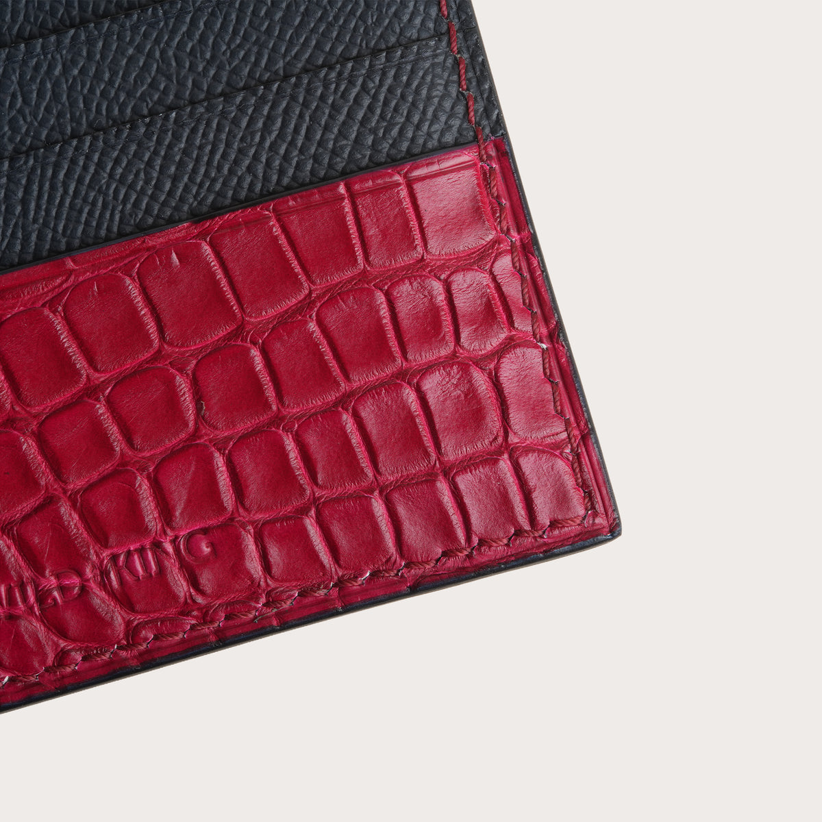 Navy Epsom mix Red Crocodile Leather Card Holder - Double Stupid Alligator