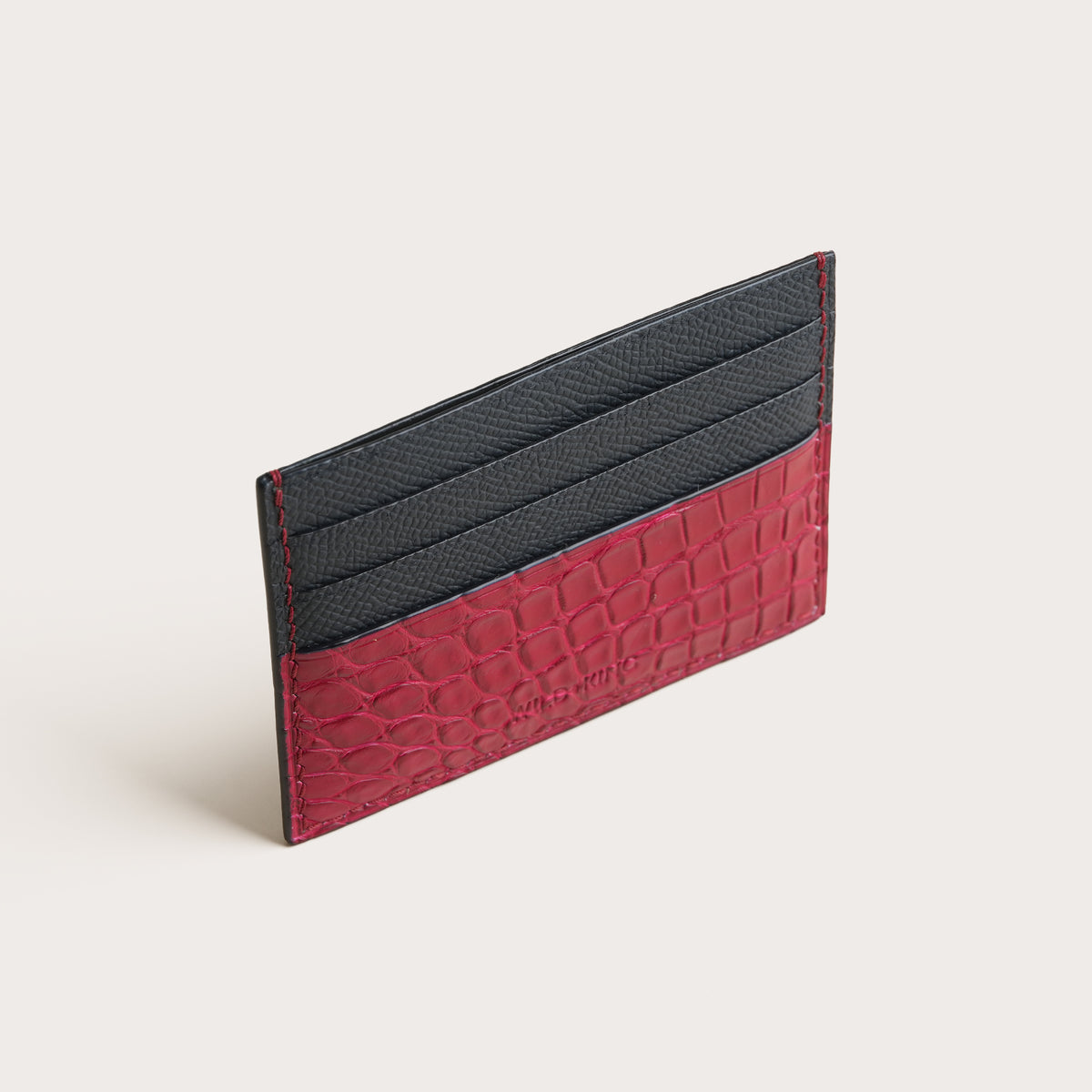 Navy Epsom mix Red Crocodile Leather Card Holder - Double Stupid Alligator