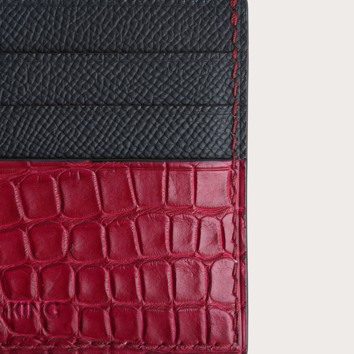 Navy Epsom mix Red Crocodile Leather Card Holder - Double Stupid Alligator