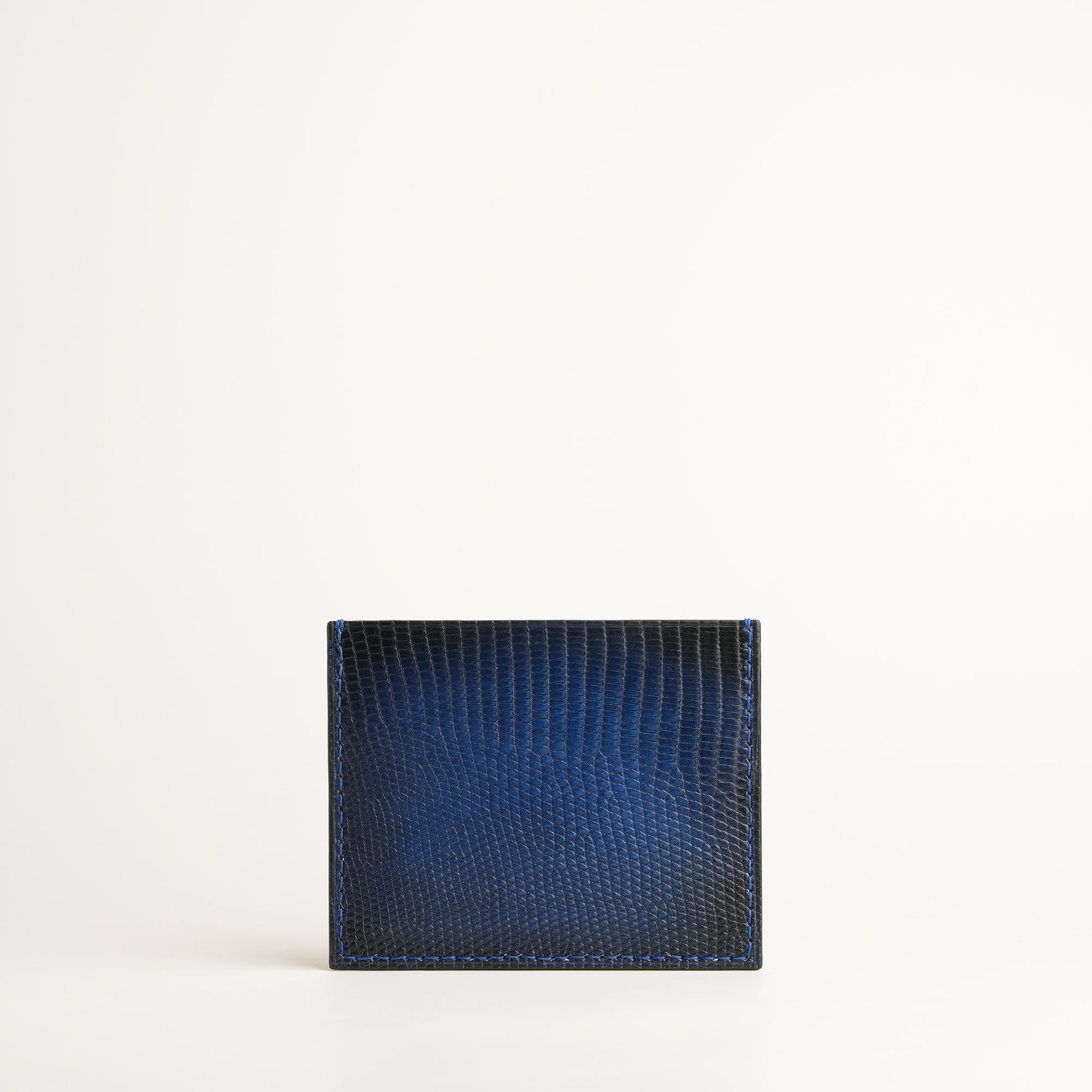 Navy Lizard Leather Card Holder - Patina Finish