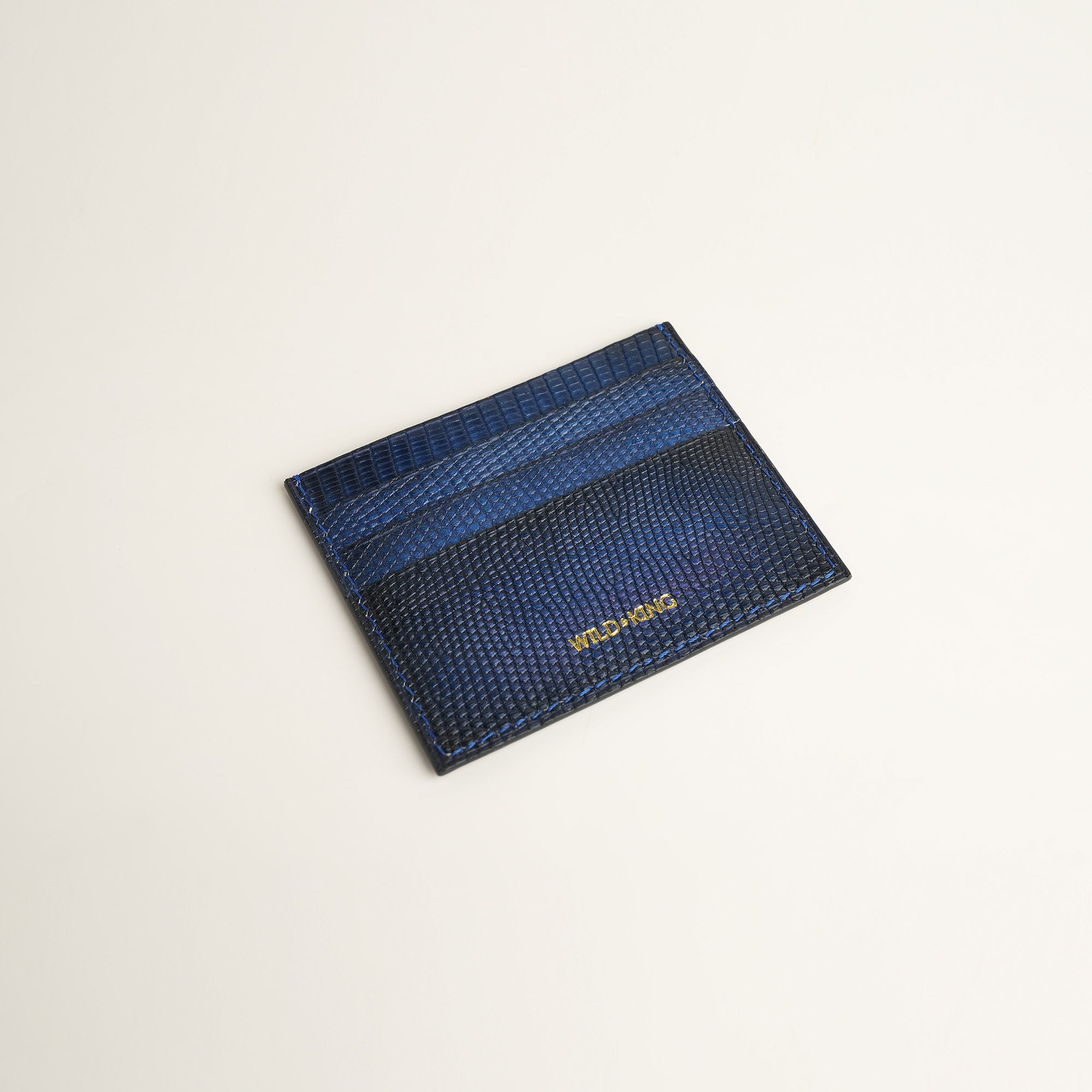 Navy Lizard Leather Card Holder - Patina Finish