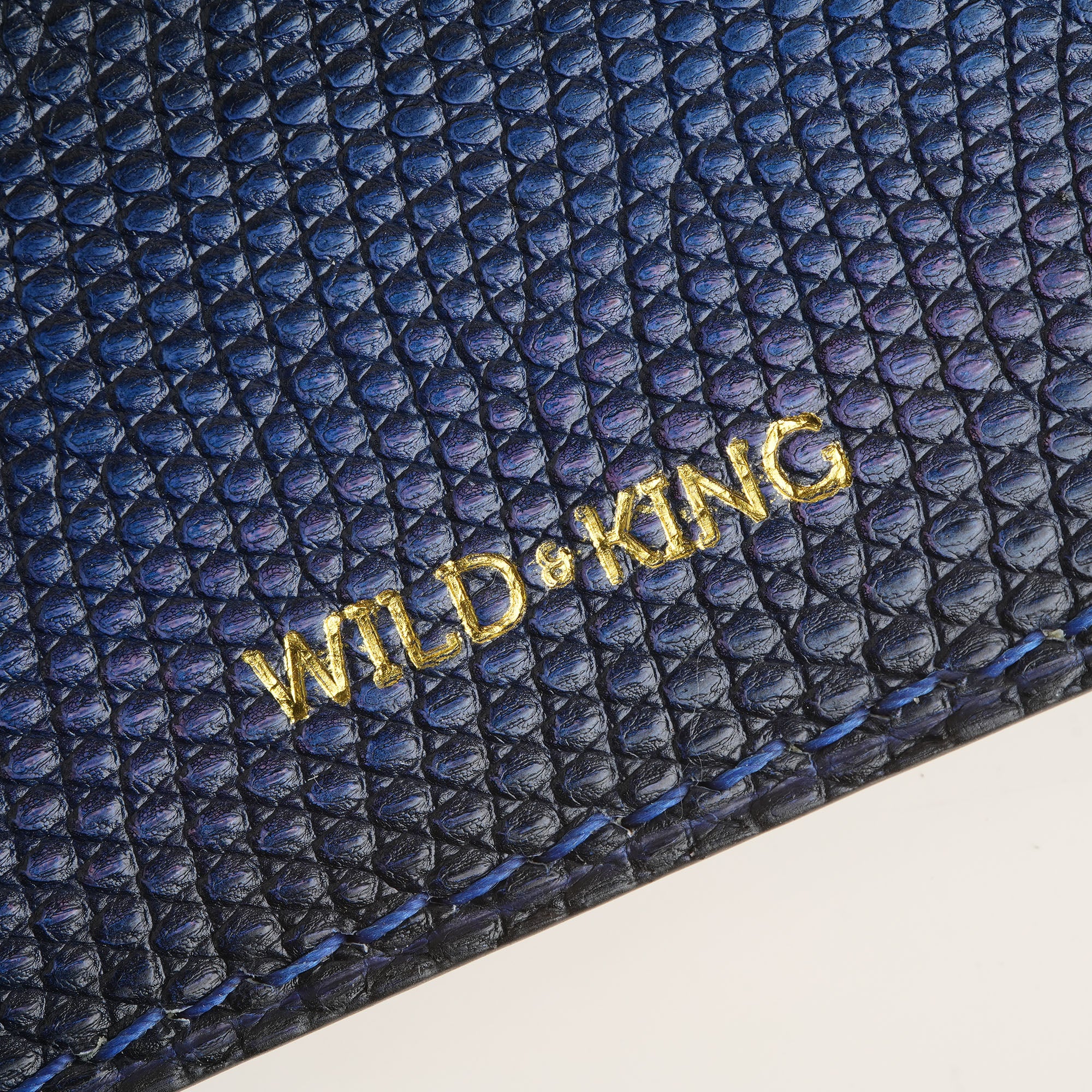 Navy Lizard Leather Card Holder - Patina Finish