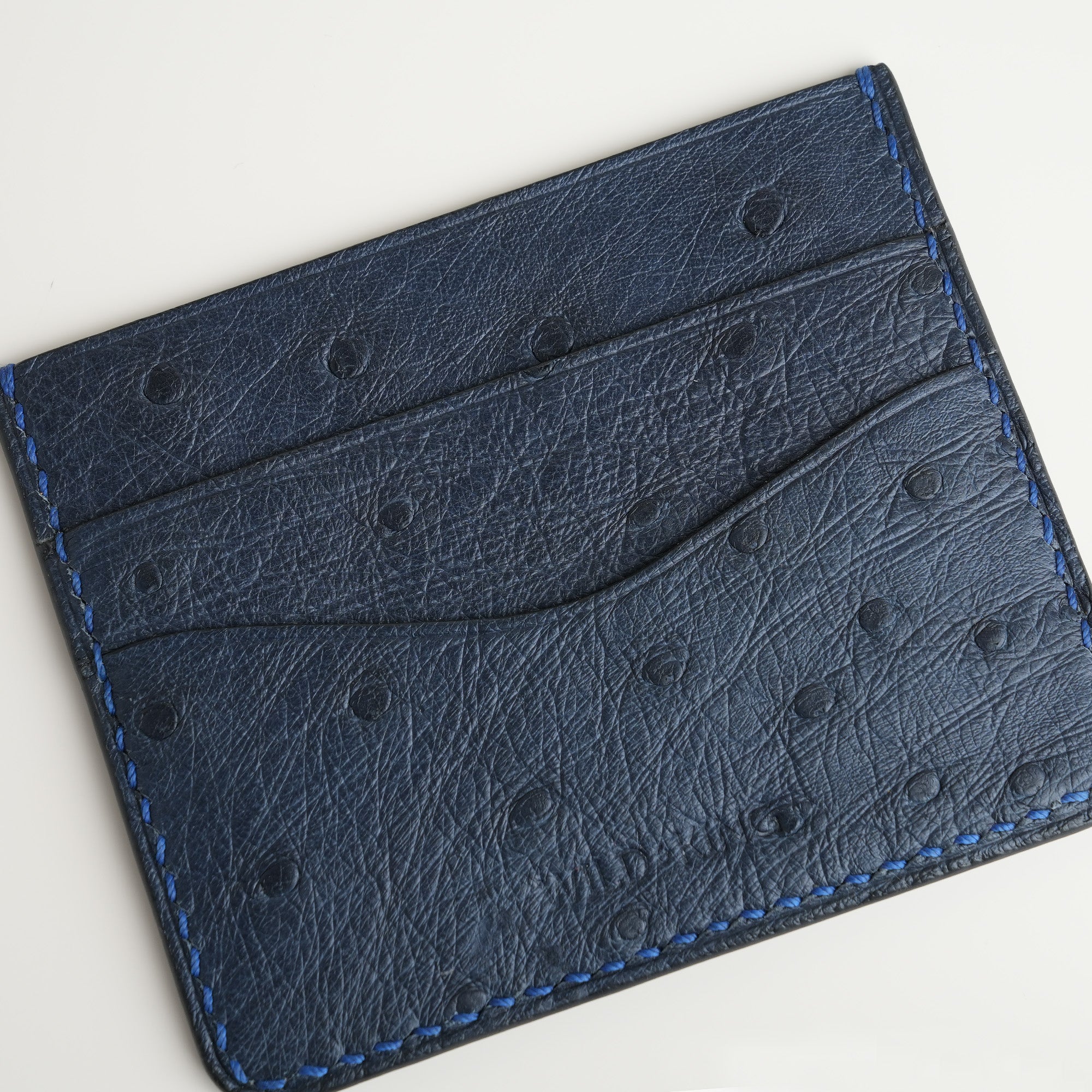 Navy Ostrich Leather Card Holder
