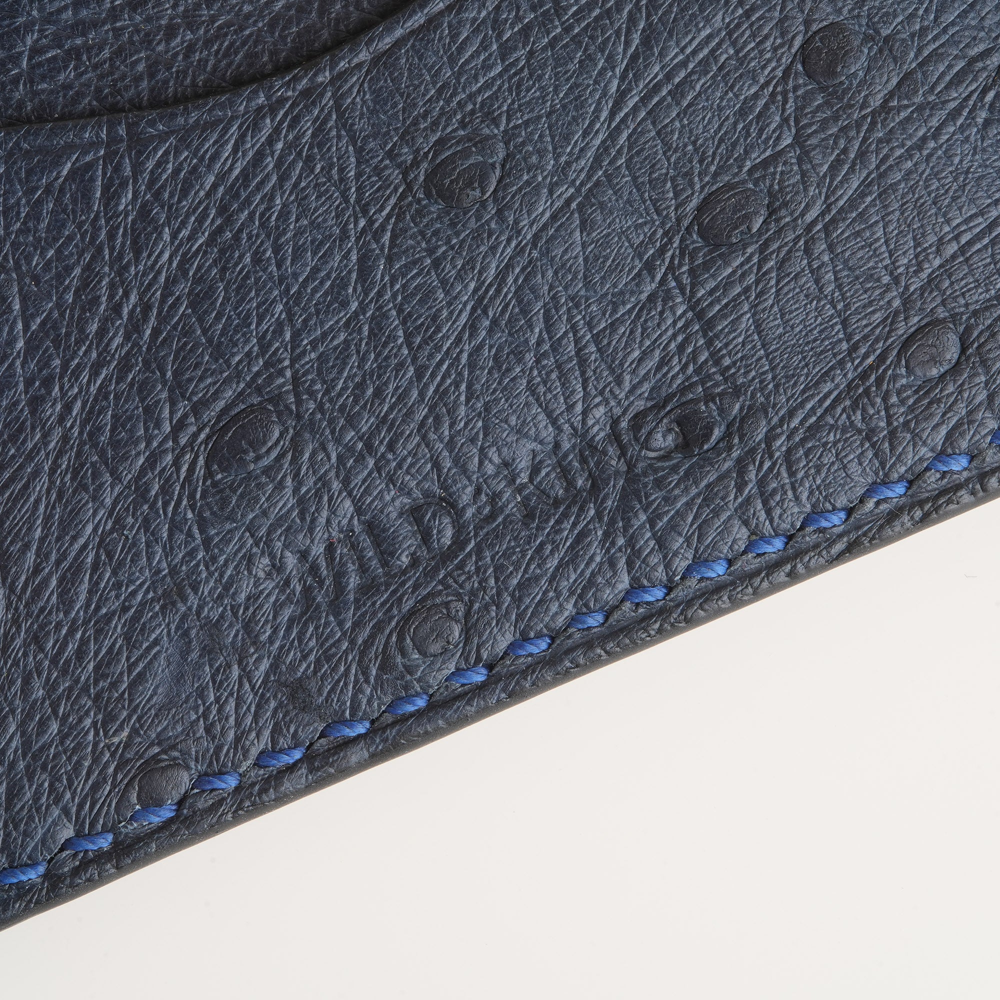 Navy Ostrich Leather Card Holder