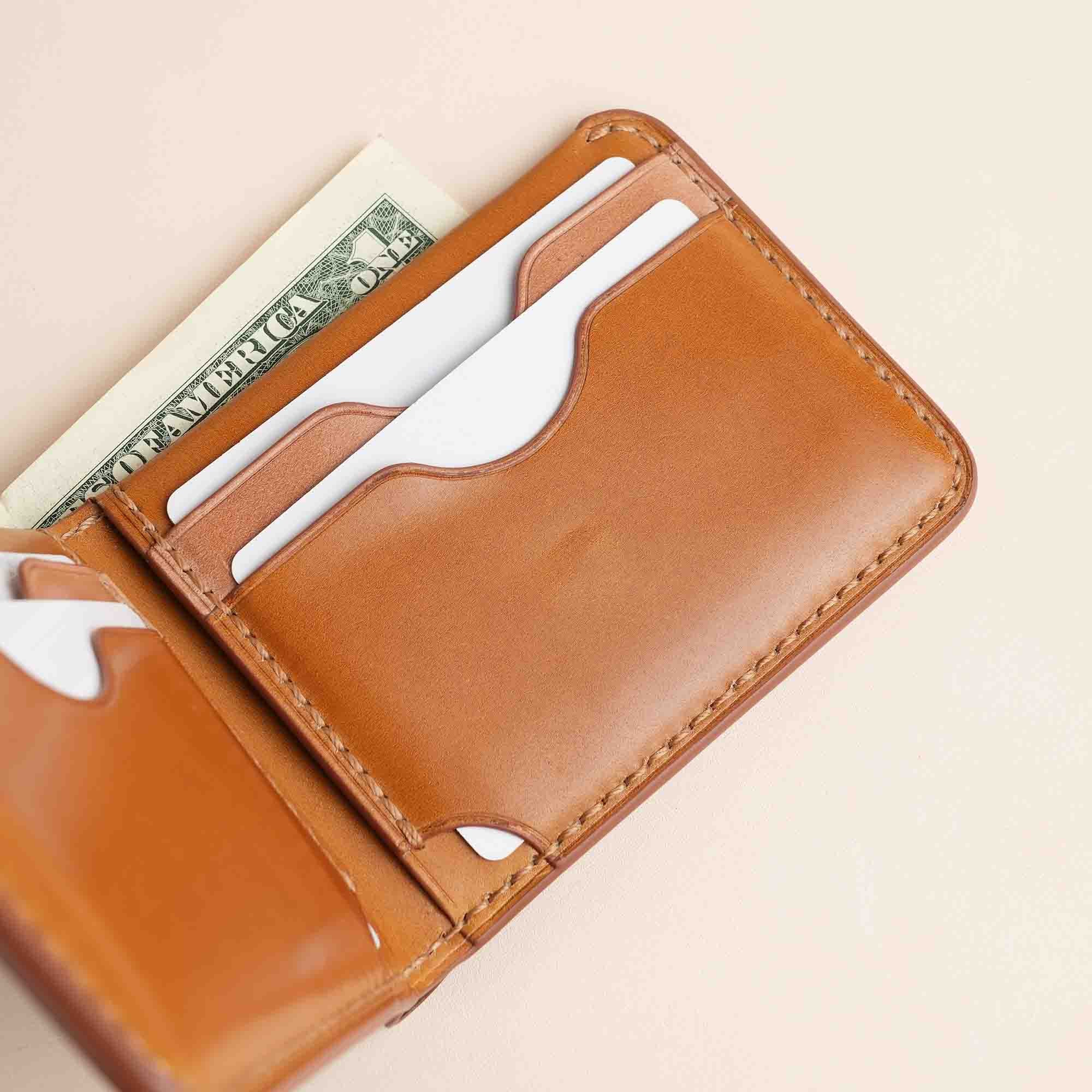 Navy Shell Cordovan Leather Wing Bifold Wallet