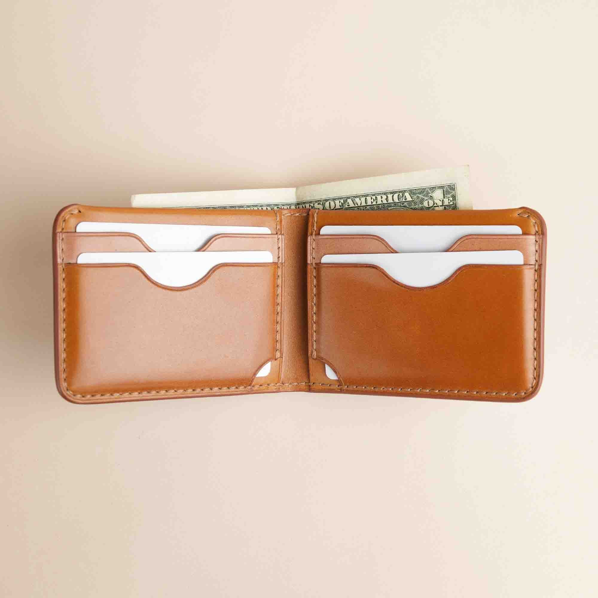 Navy Shell Cordovan Leather Wing Bifold Wallet