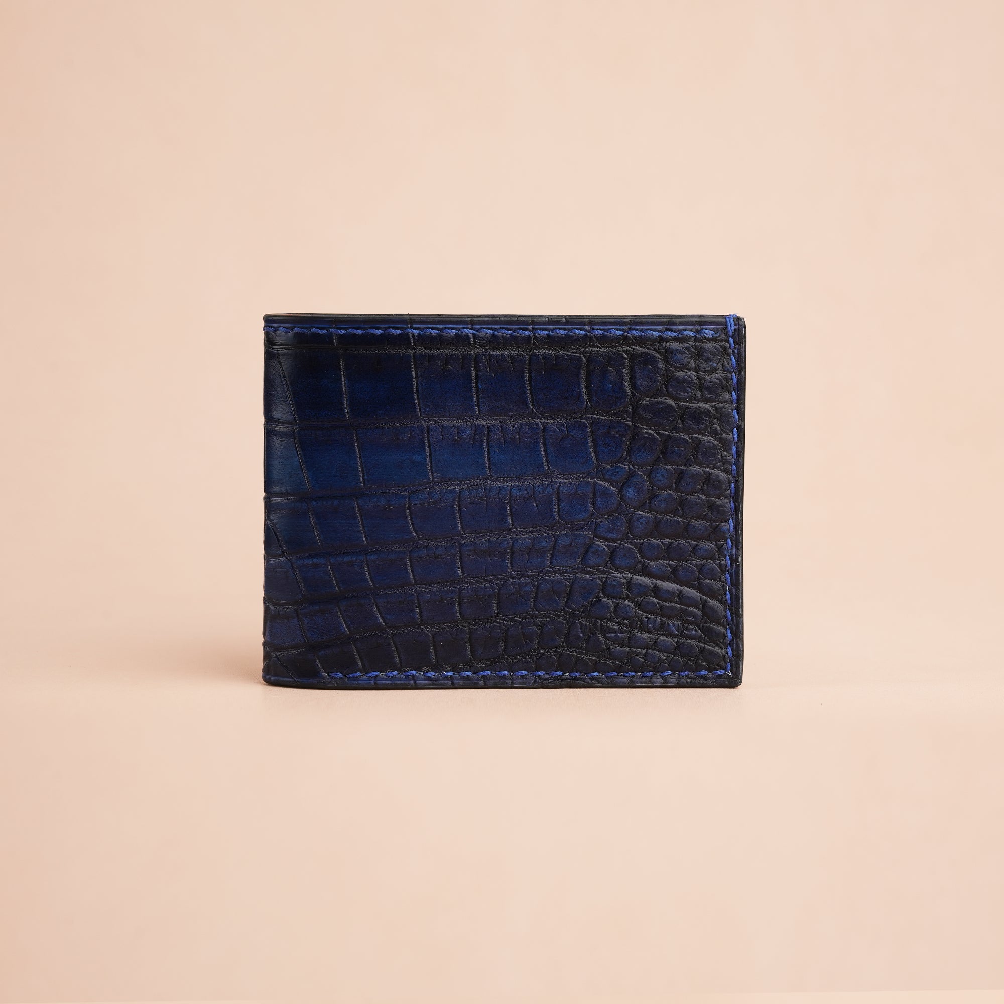 Navy Crocodile Leather Bifold Wallet