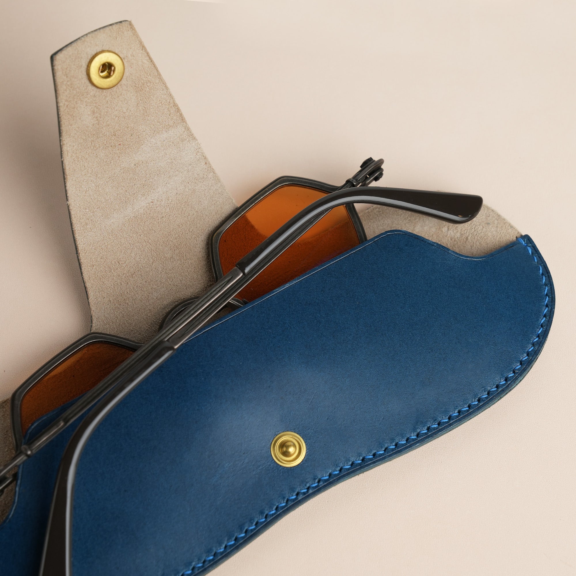 Navy Buttero Leather Glasses Case