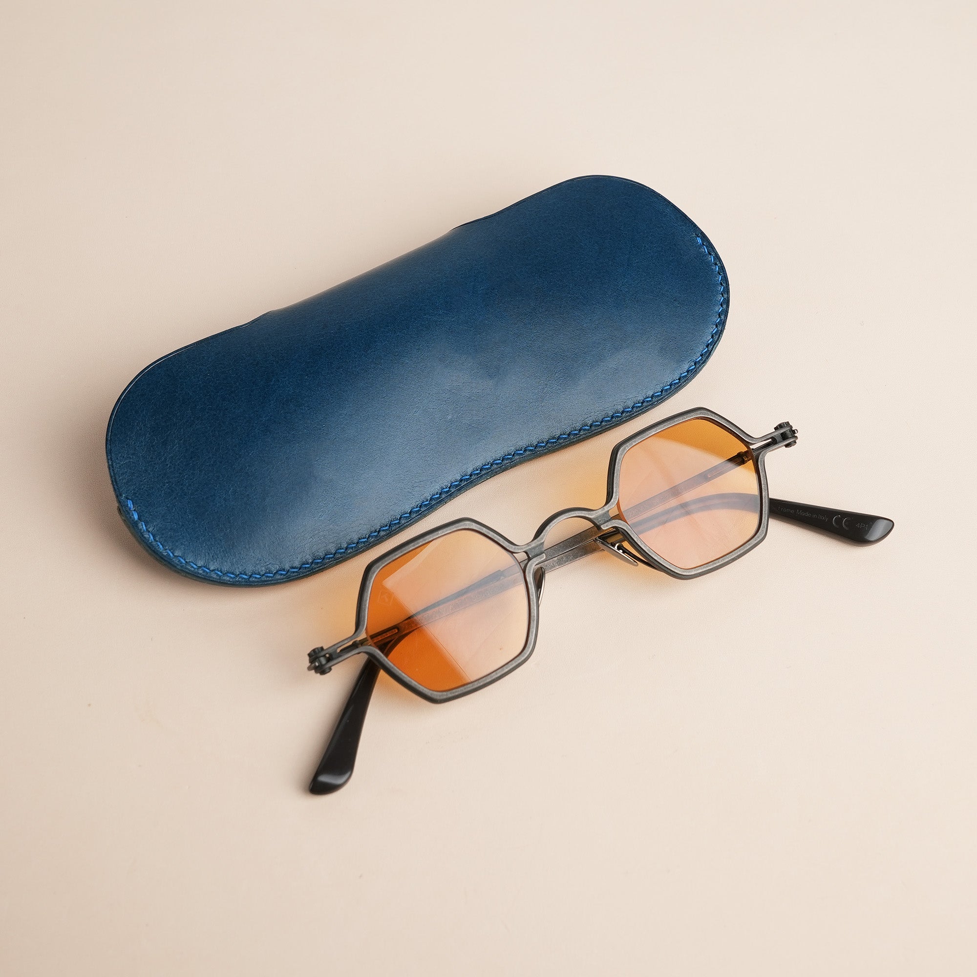 Navy Buttero Leather Glasses Case