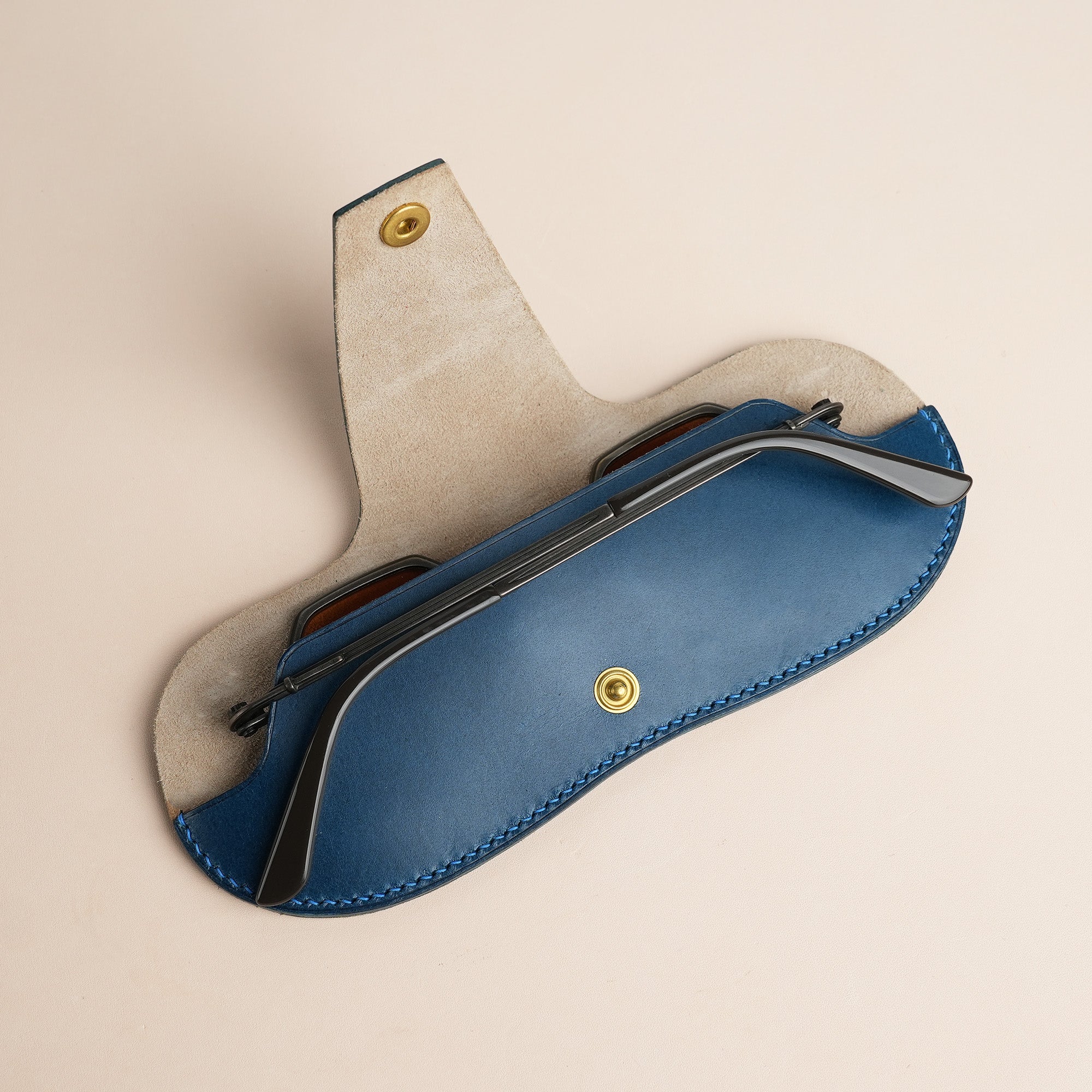 Navy Buttero Leather Glasses Case