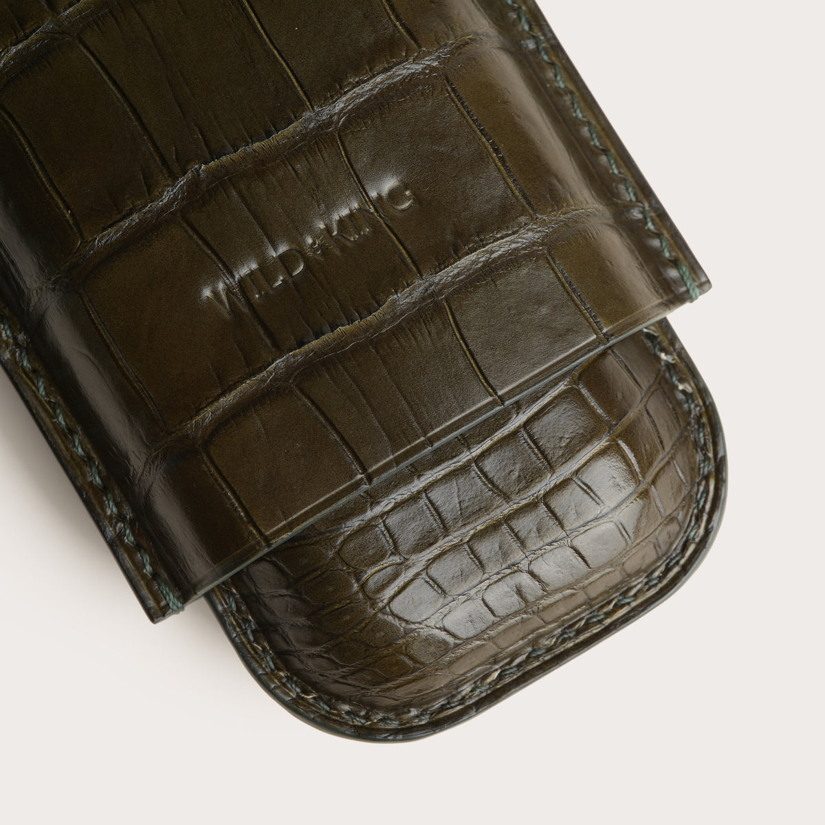 Olive Crocodile Leather Cigar Case
