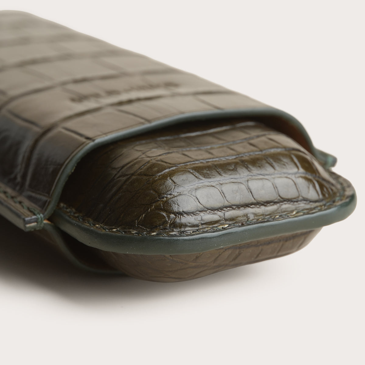 Olive Crocodile Leather Cigar Case