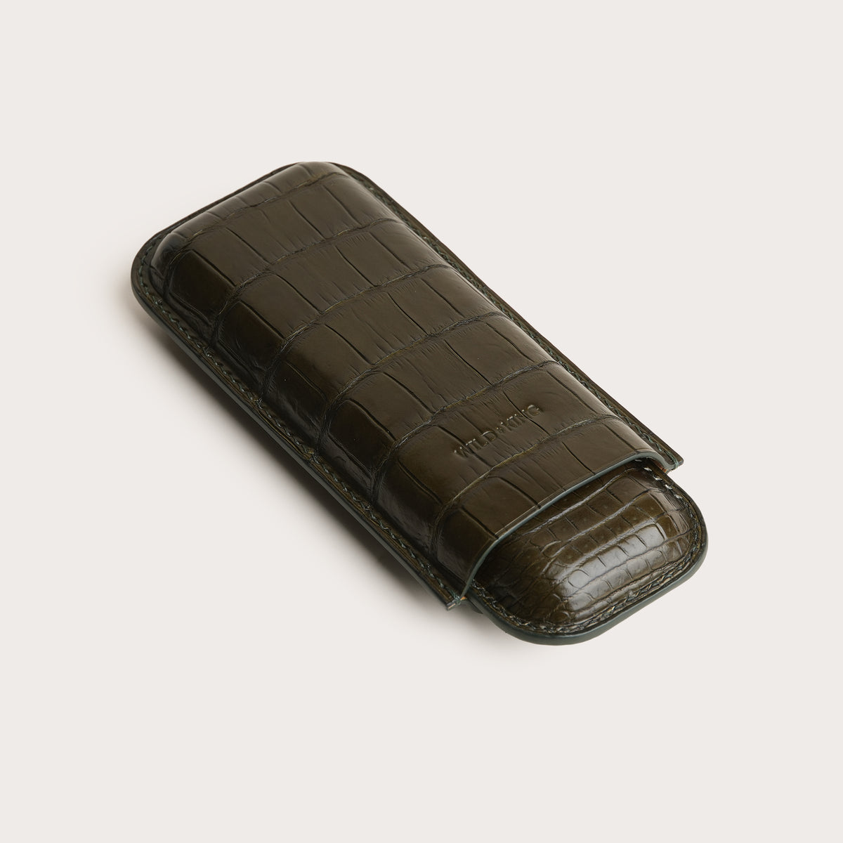 Olive Crocodile Leather Cigar Case